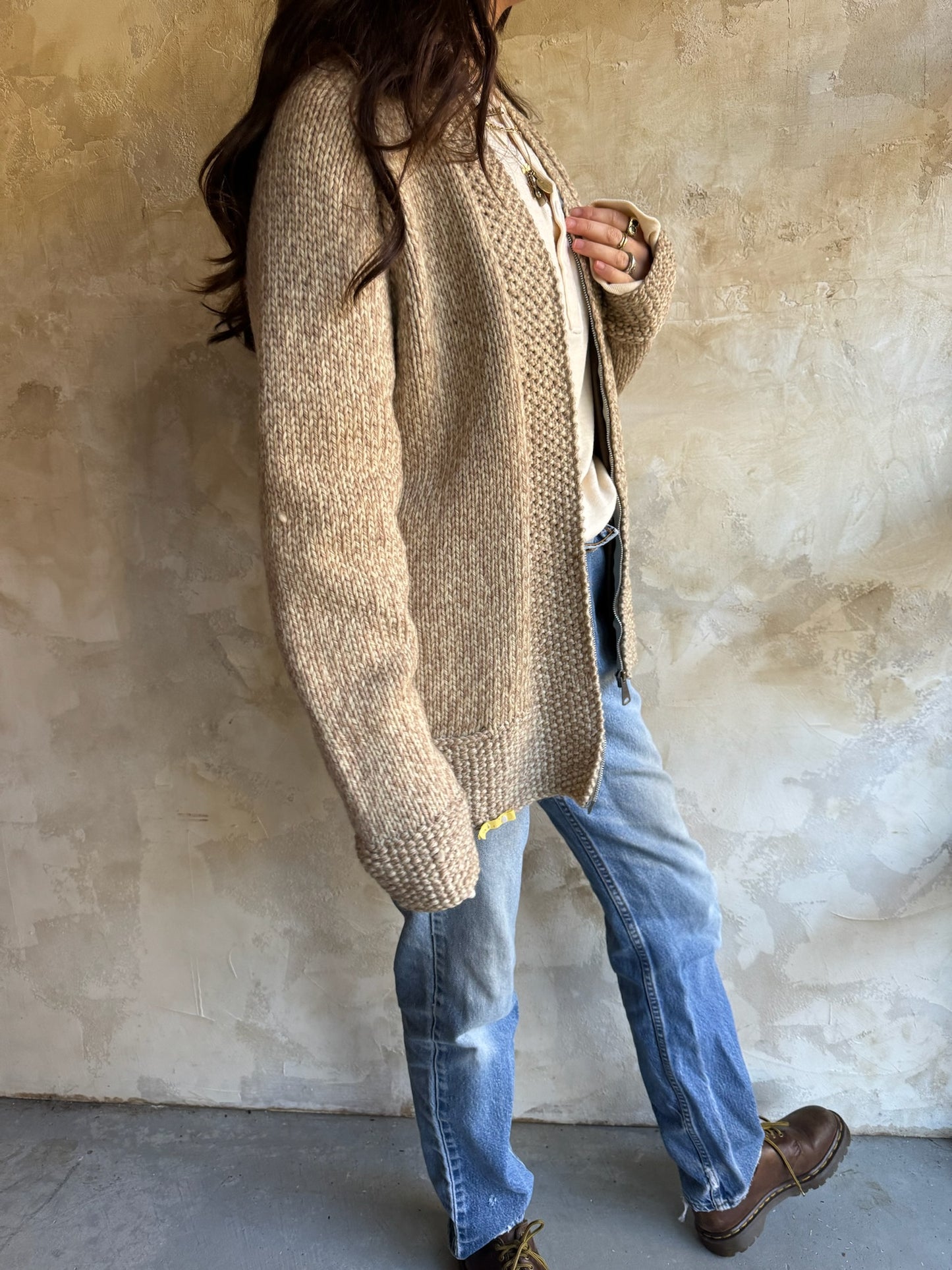 Oatmeal Zip-Up Cardigan