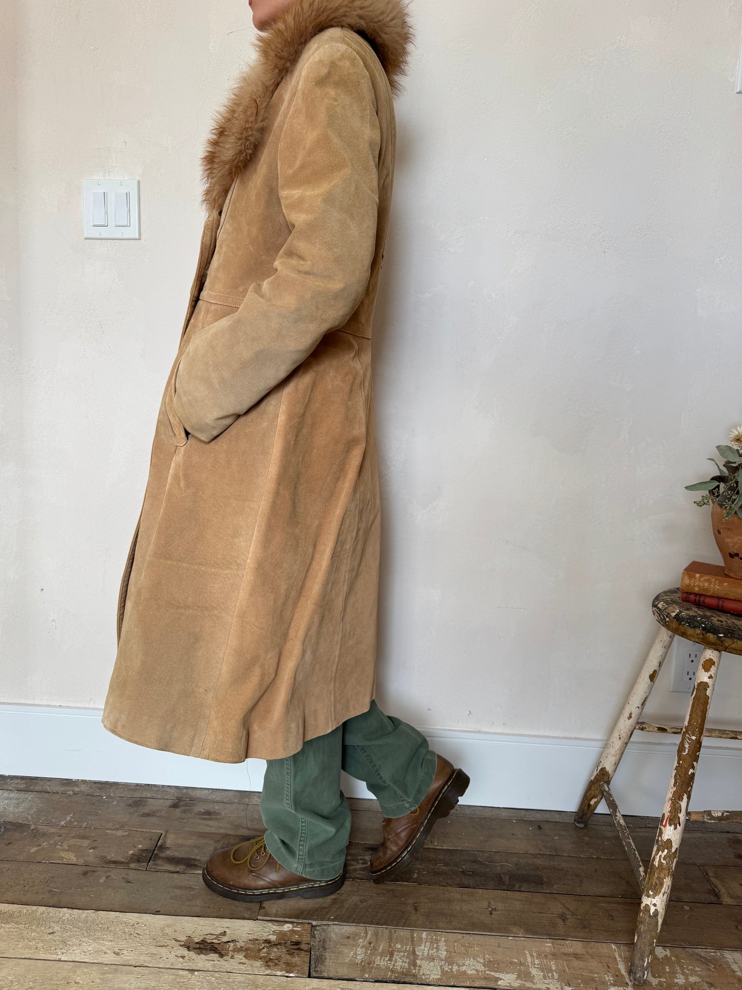 Camel Suede + Fur Trench