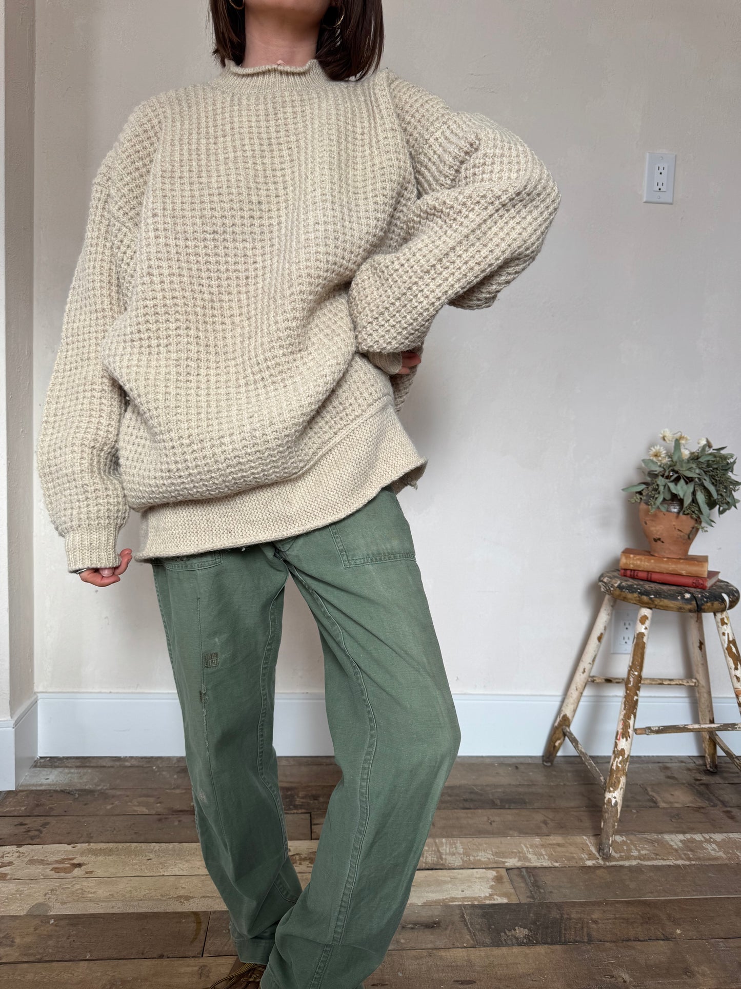 Oatmeal Waffled Wool Sweater