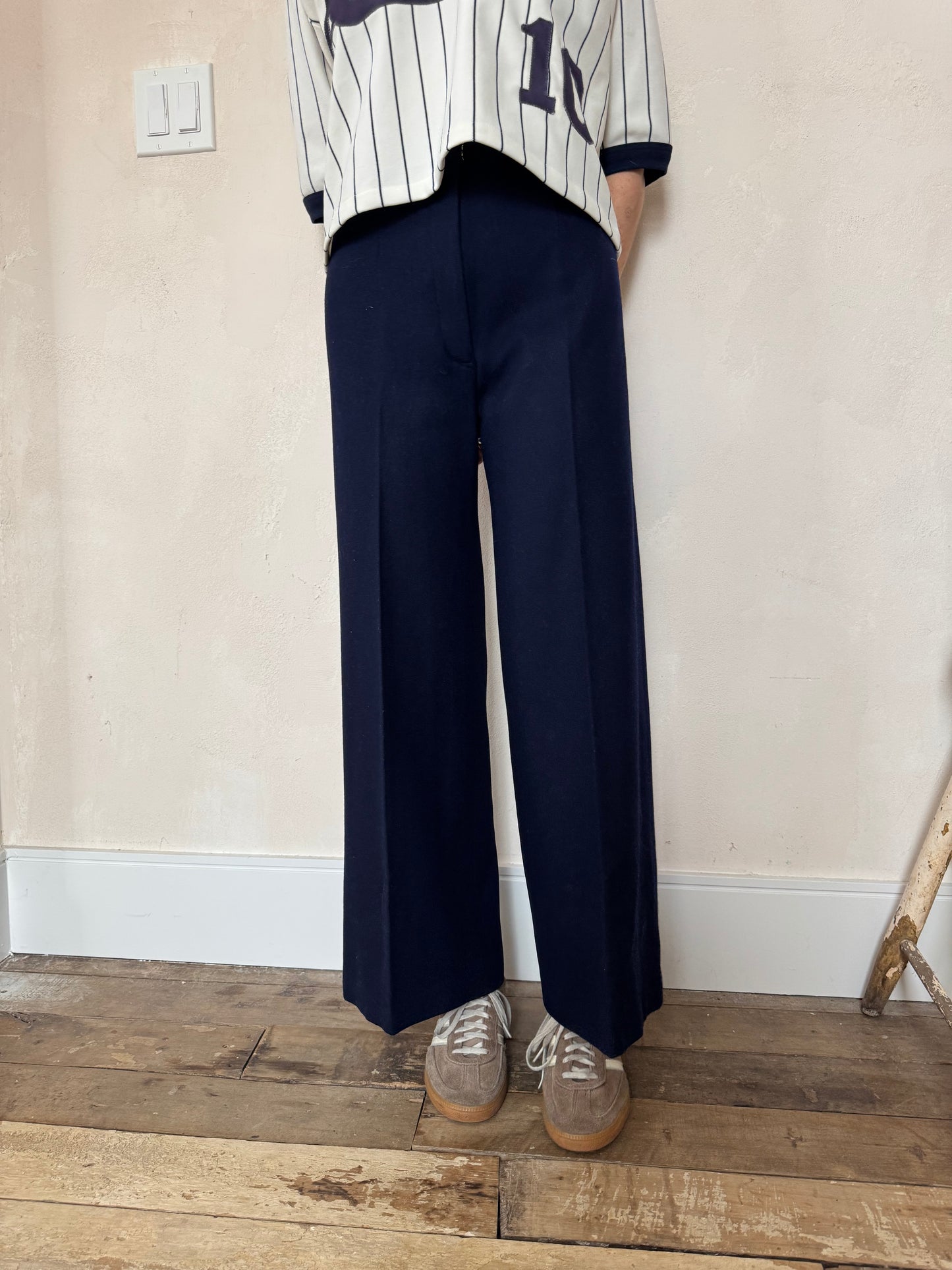 Pleated Navy Wool Trouser