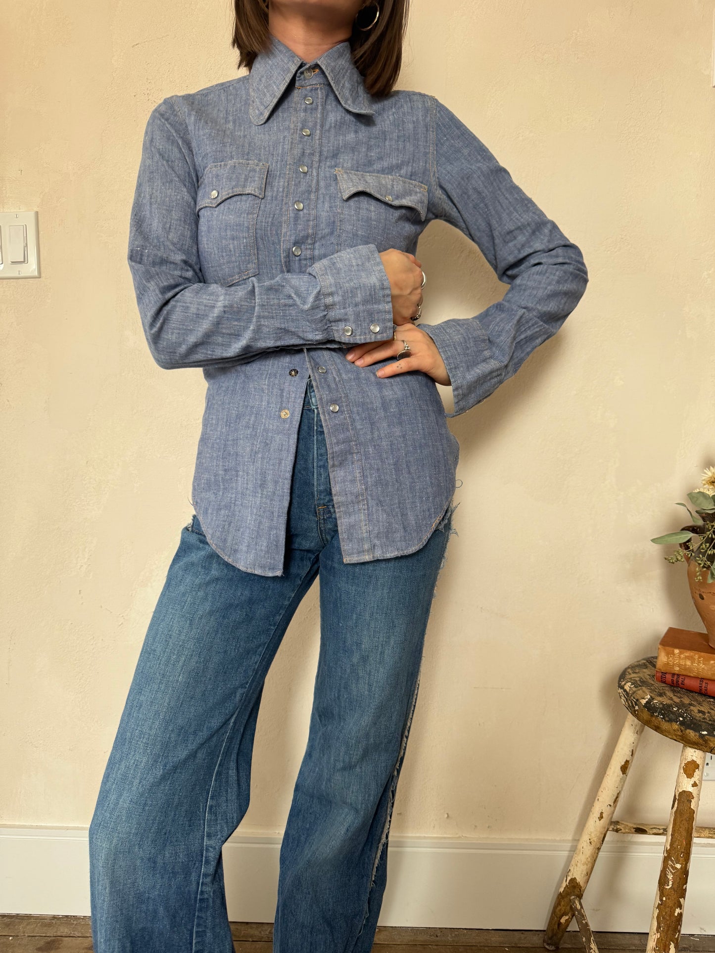 70s Denim Button Up Blouse