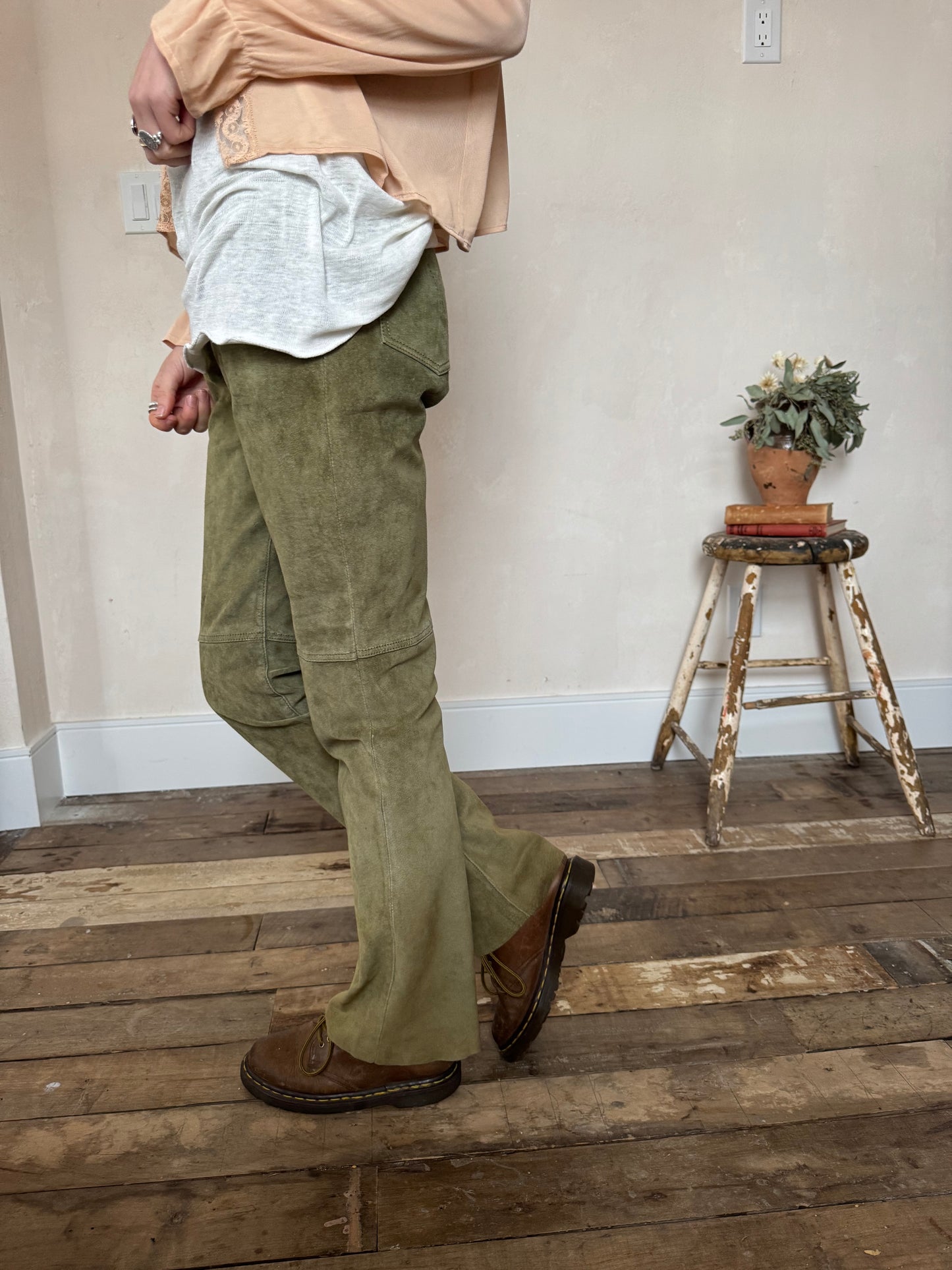 Olive Green Suede Danier Pants