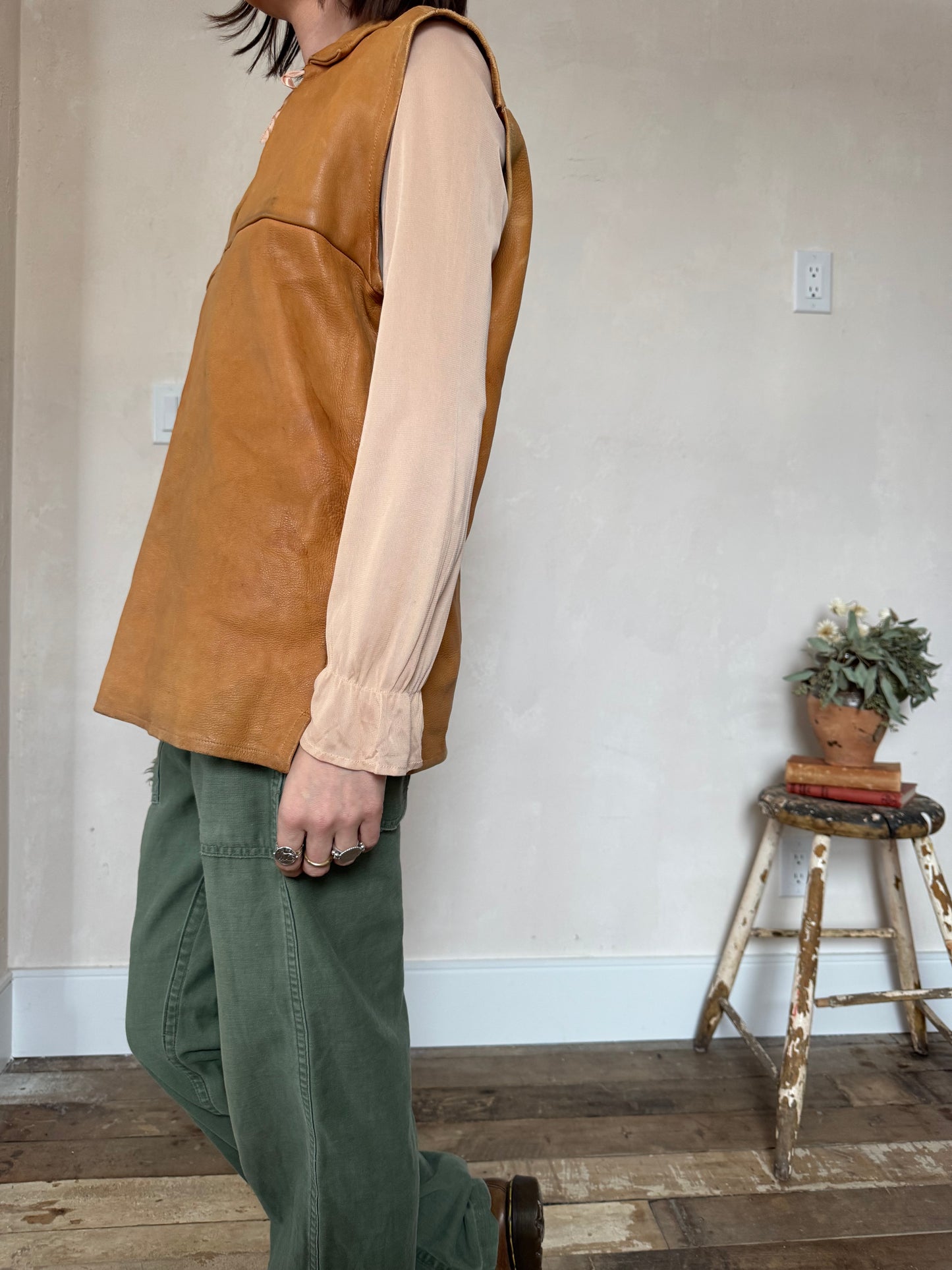 Tan Leather Pullover Vest