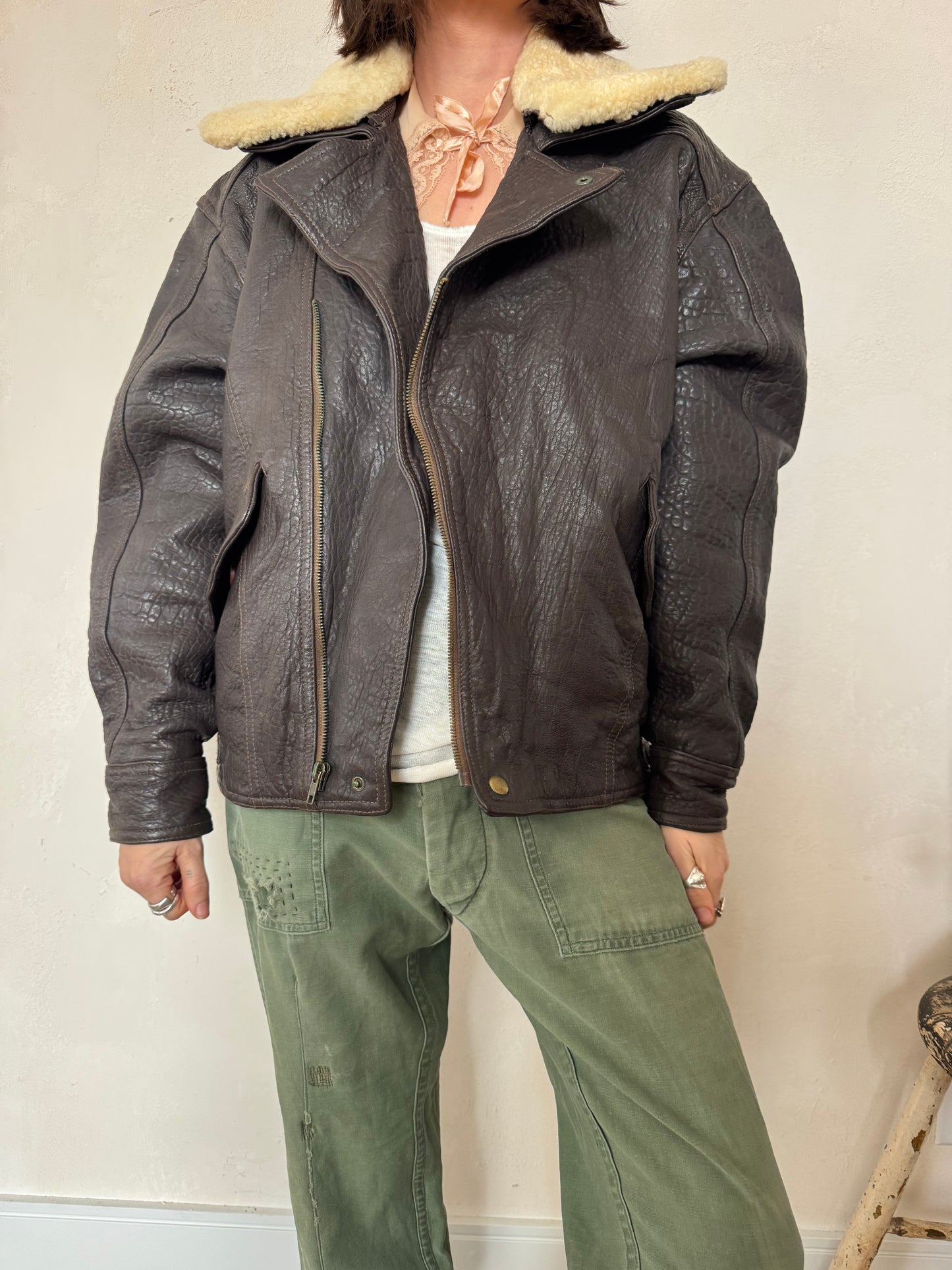 Super Soft Leather Pilots Jacket with Shearling Collar