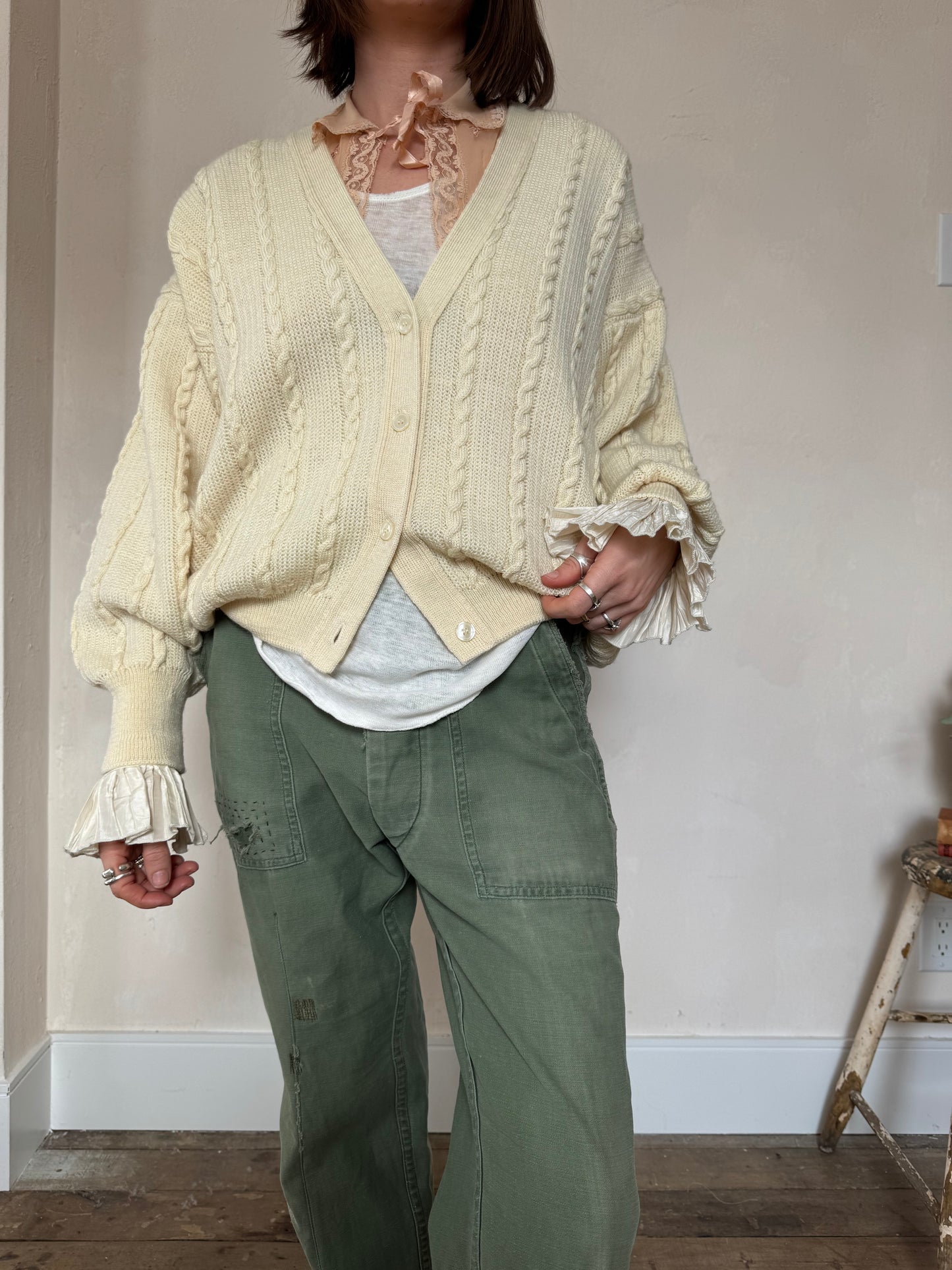 Cream Cable-knit Wool Cardigan