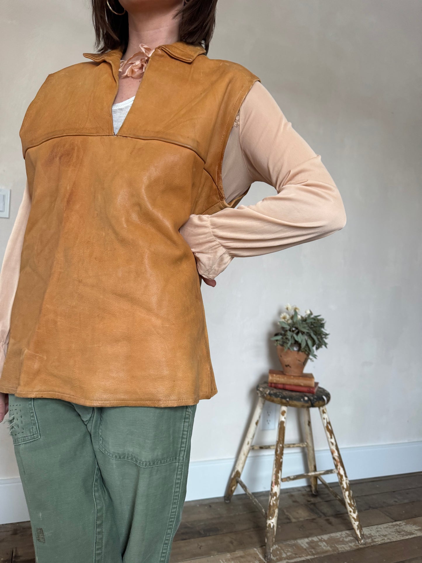 Tan Leather Pullover Vest