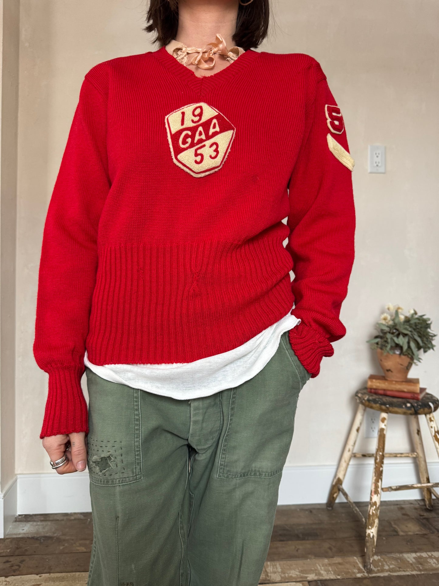 Cherry Red 1950’s Nelson Wool Shaker Sweater