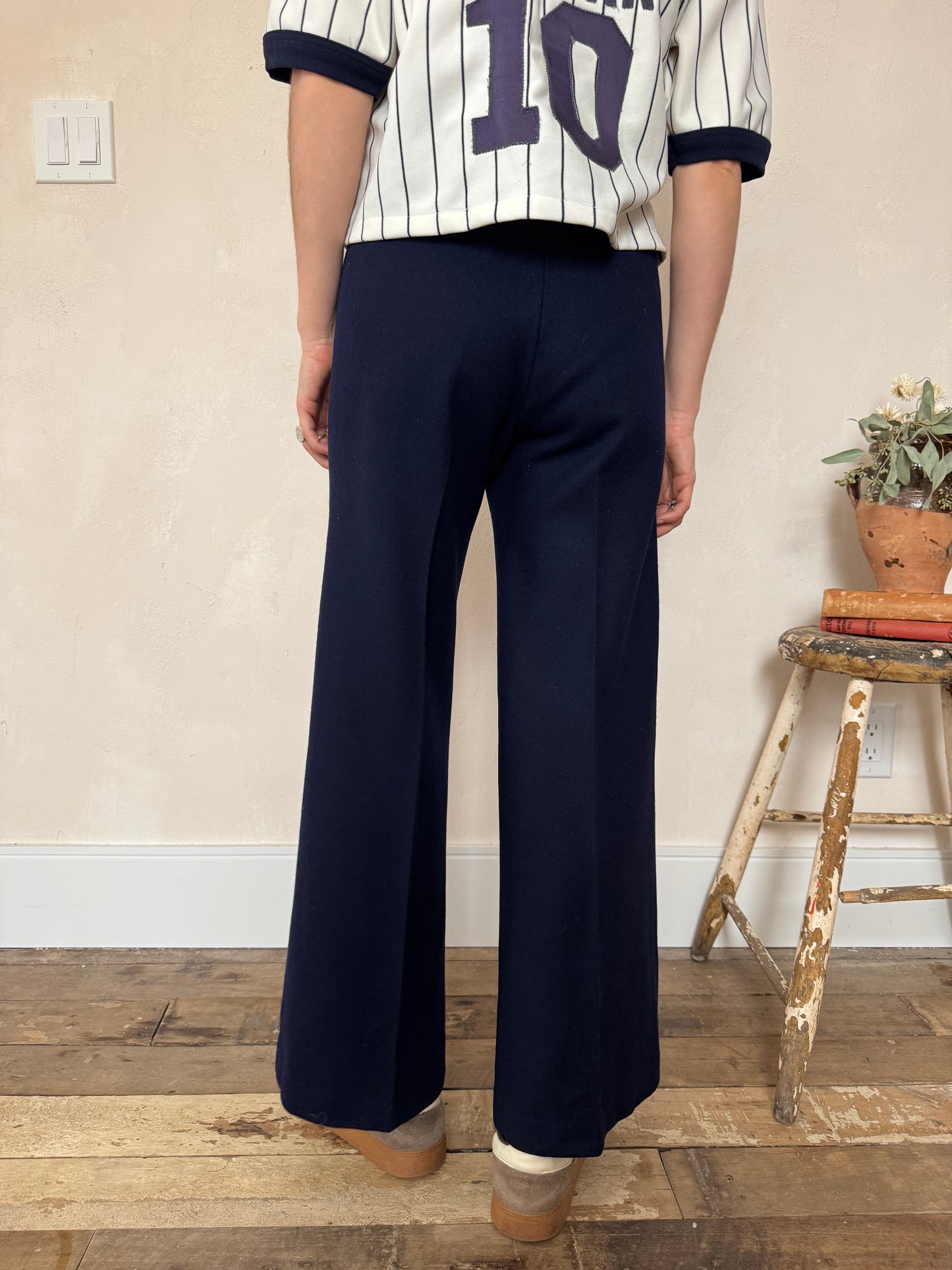 Pleated Navy Wool Trouser