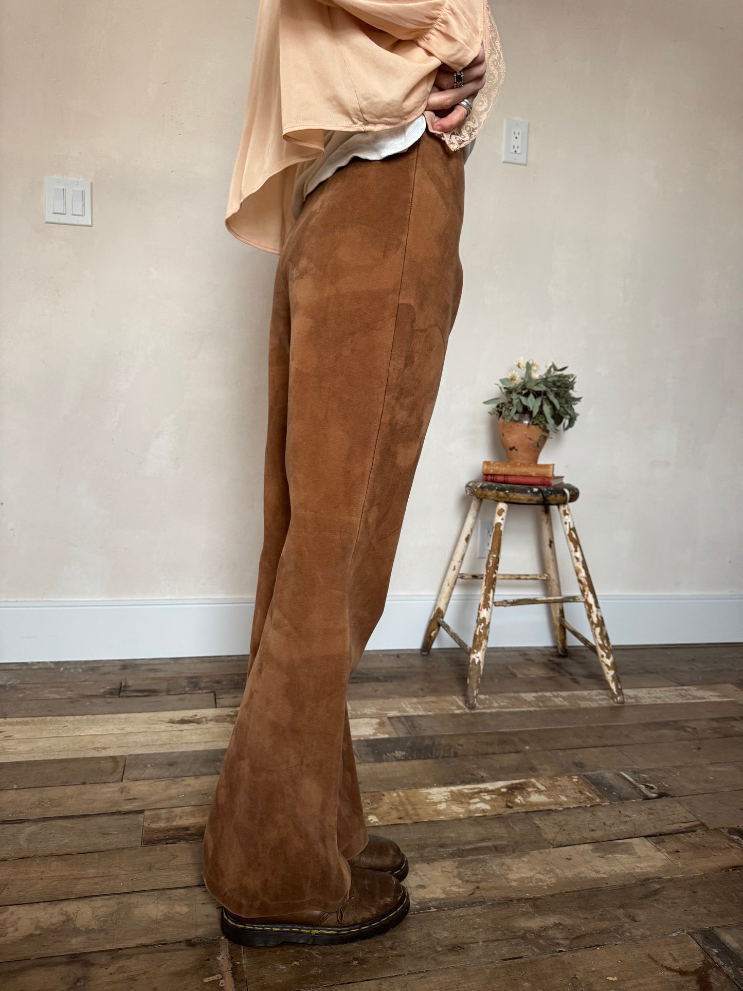 Brown Faux Suede Flare Pants