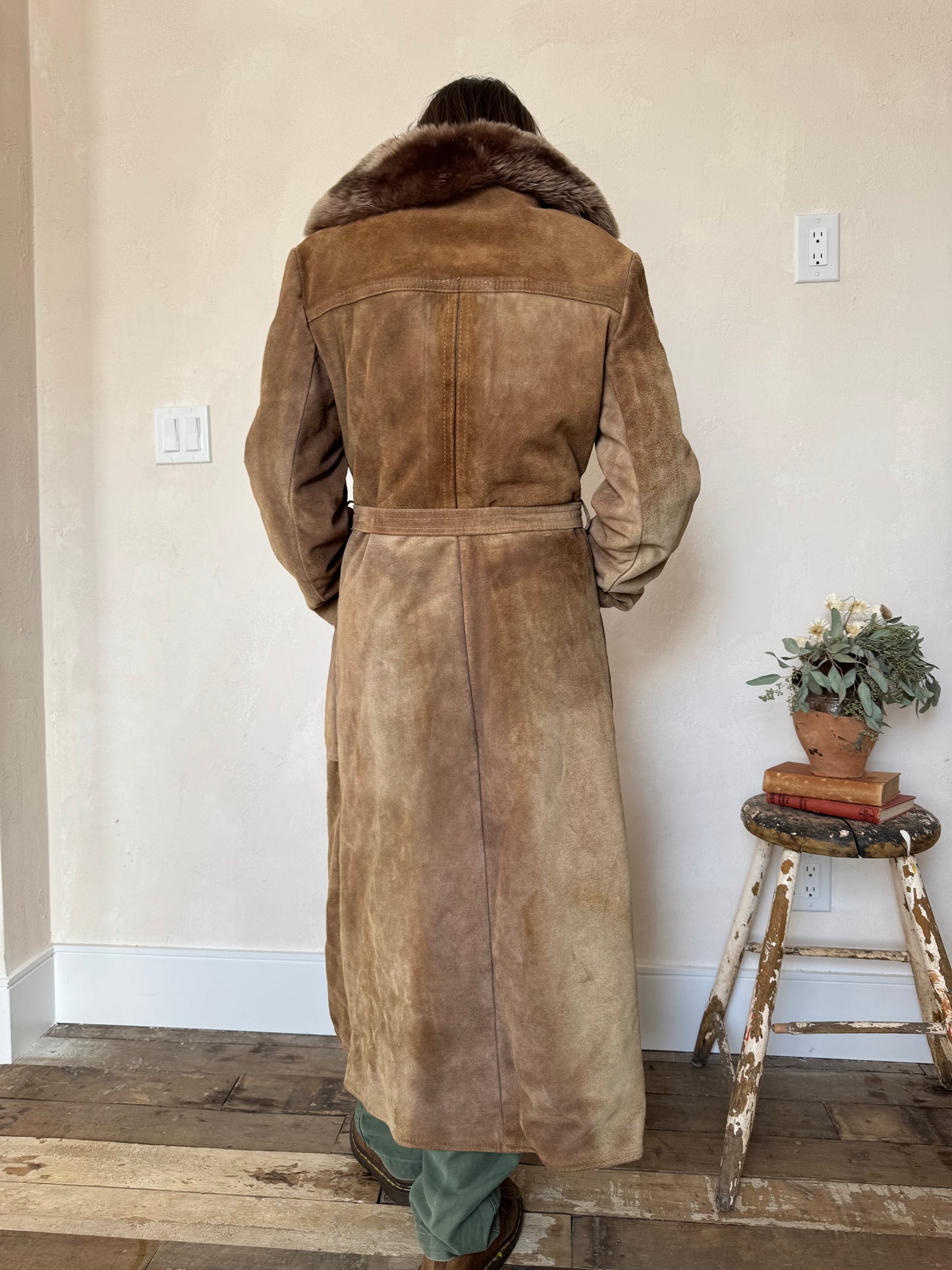 Brown Shearling Suede Trench