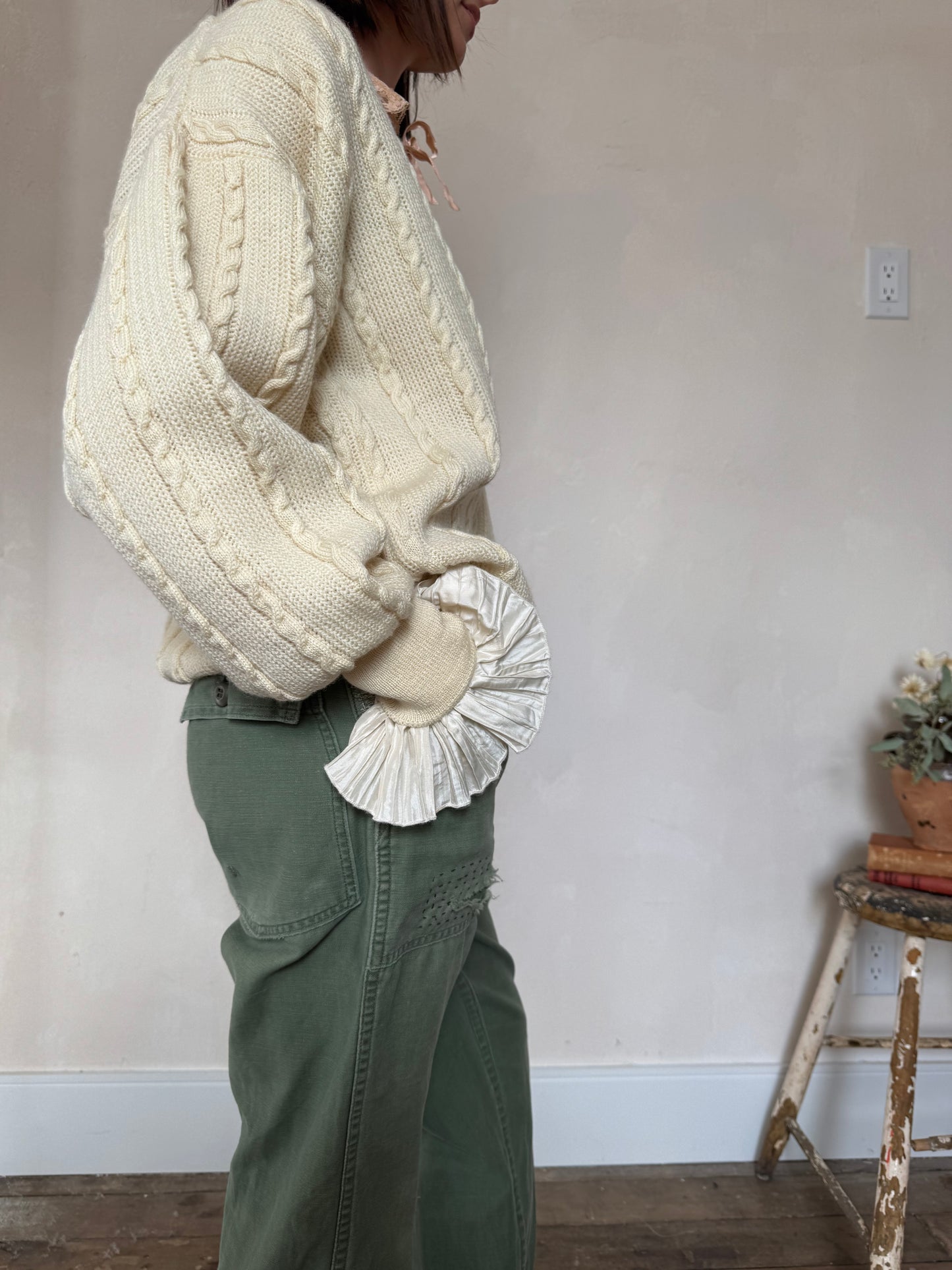 Cream Cable-knit Wool Cardigan