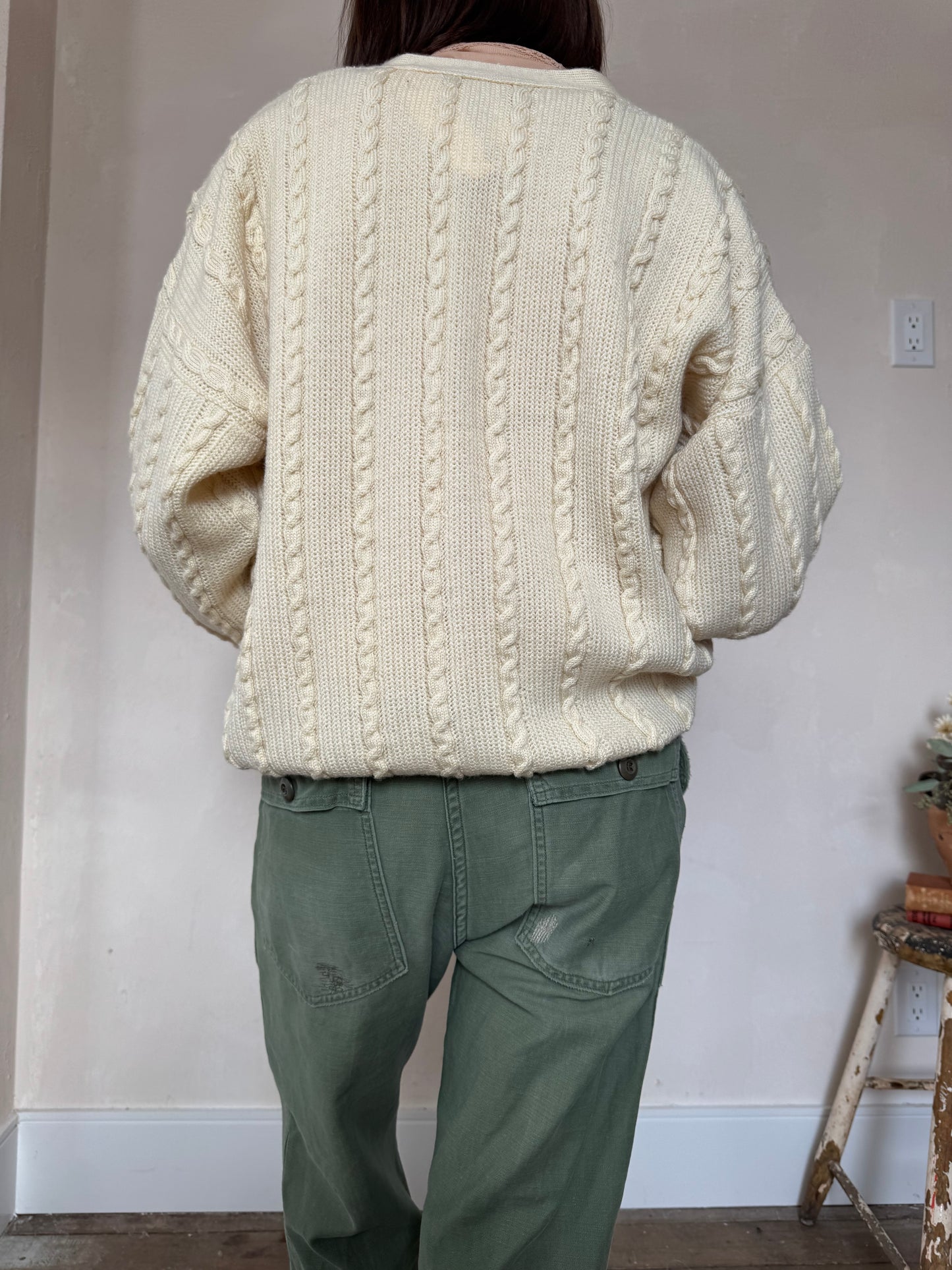 Cream Cable-knit Wool Cardigan