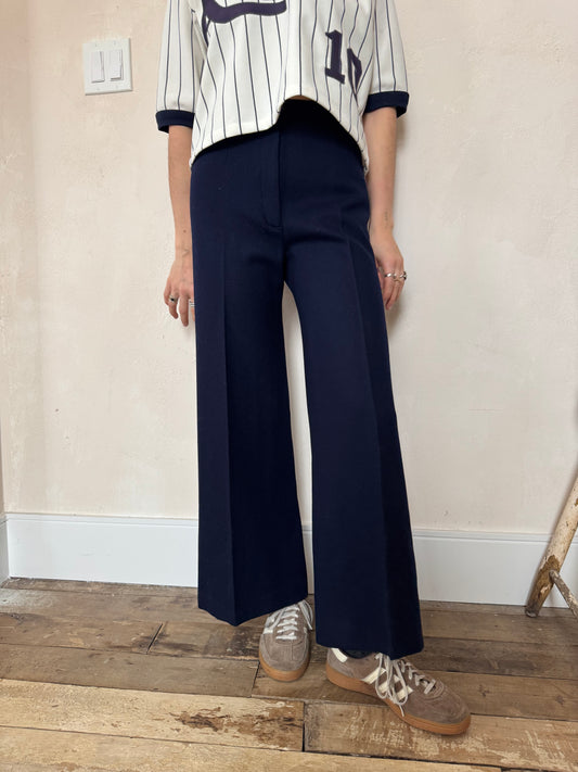 Pleated Navy Wool Trouser