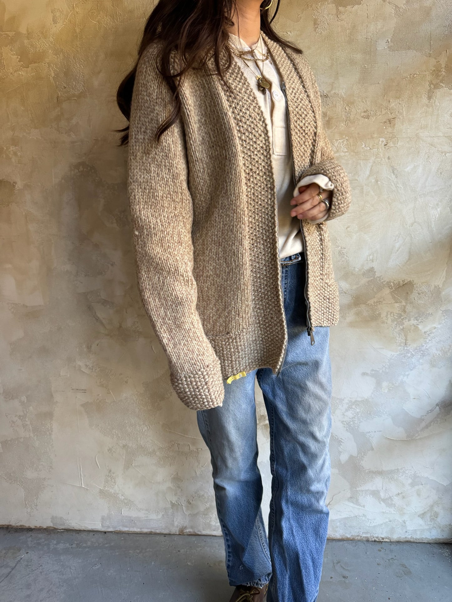 Oatmeal Zip-Up Cardigan