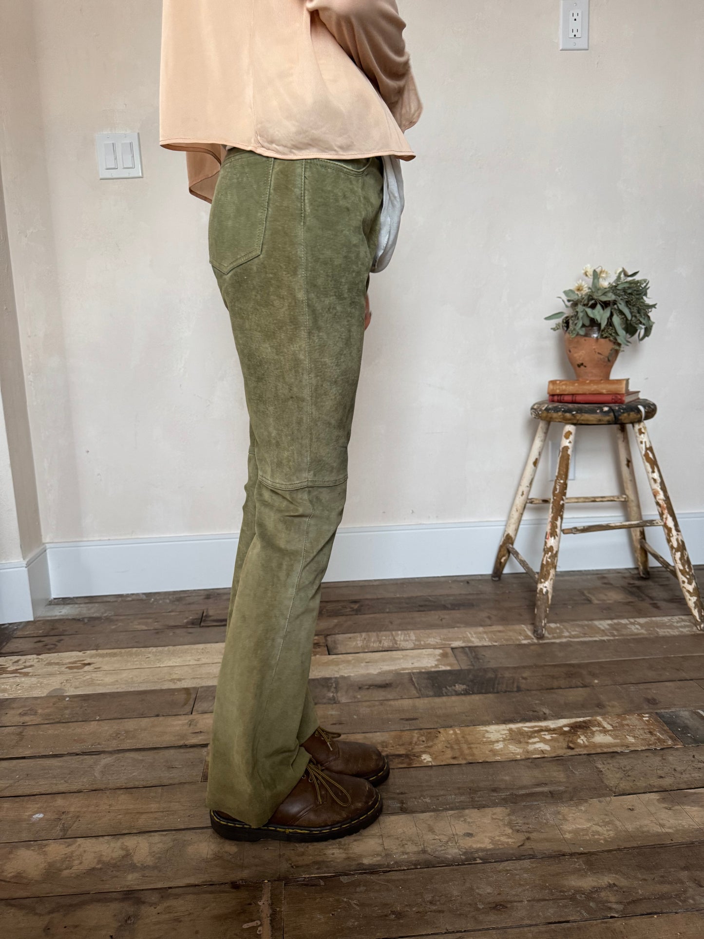 Olive Green Suede Danier Pants