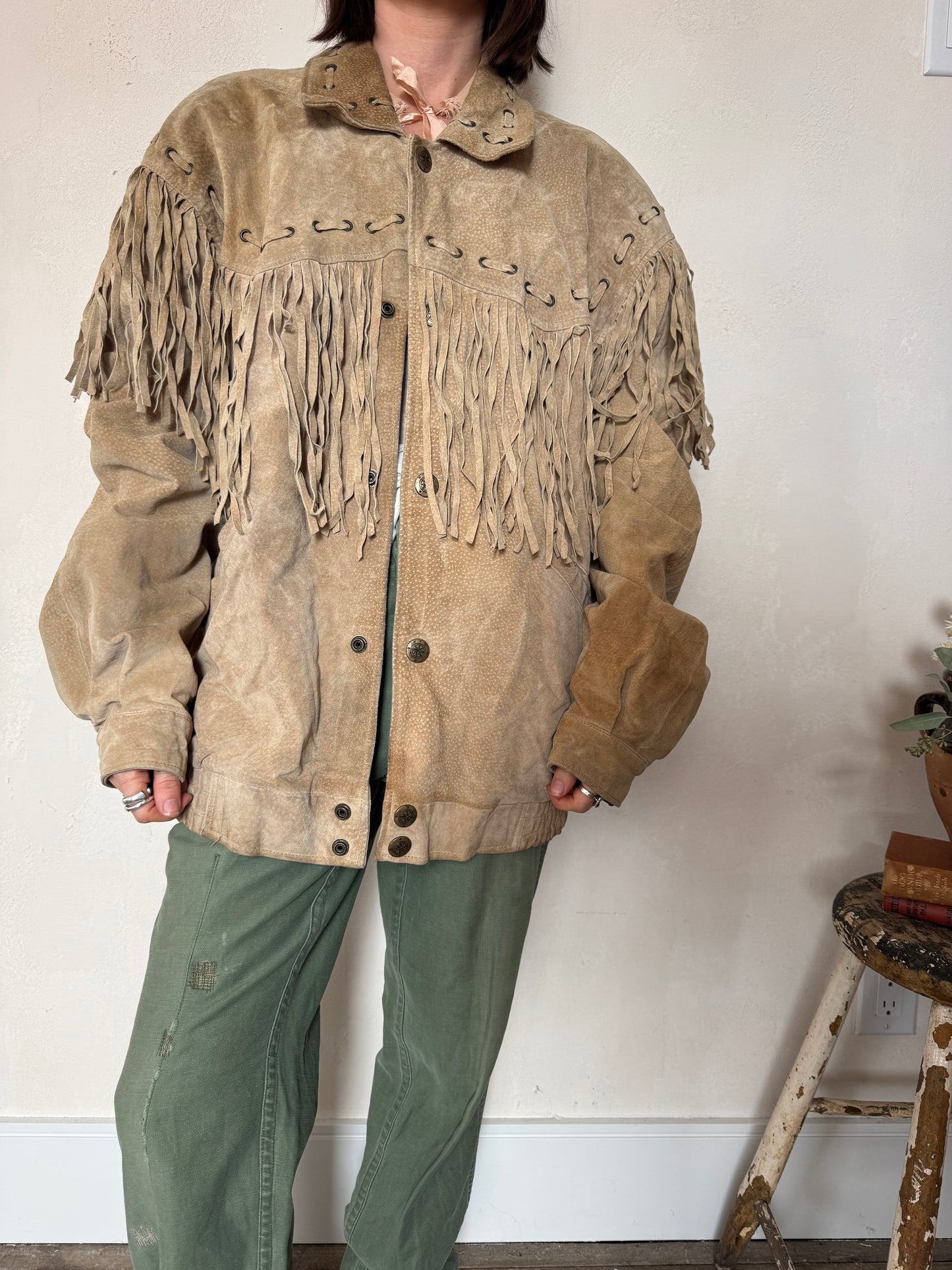 Suede Fringe Bomber Jacket