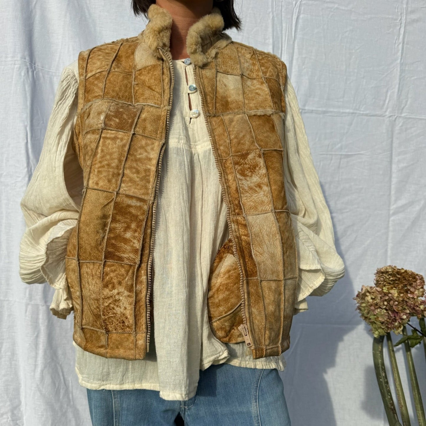 Patchwork Shearling Vest