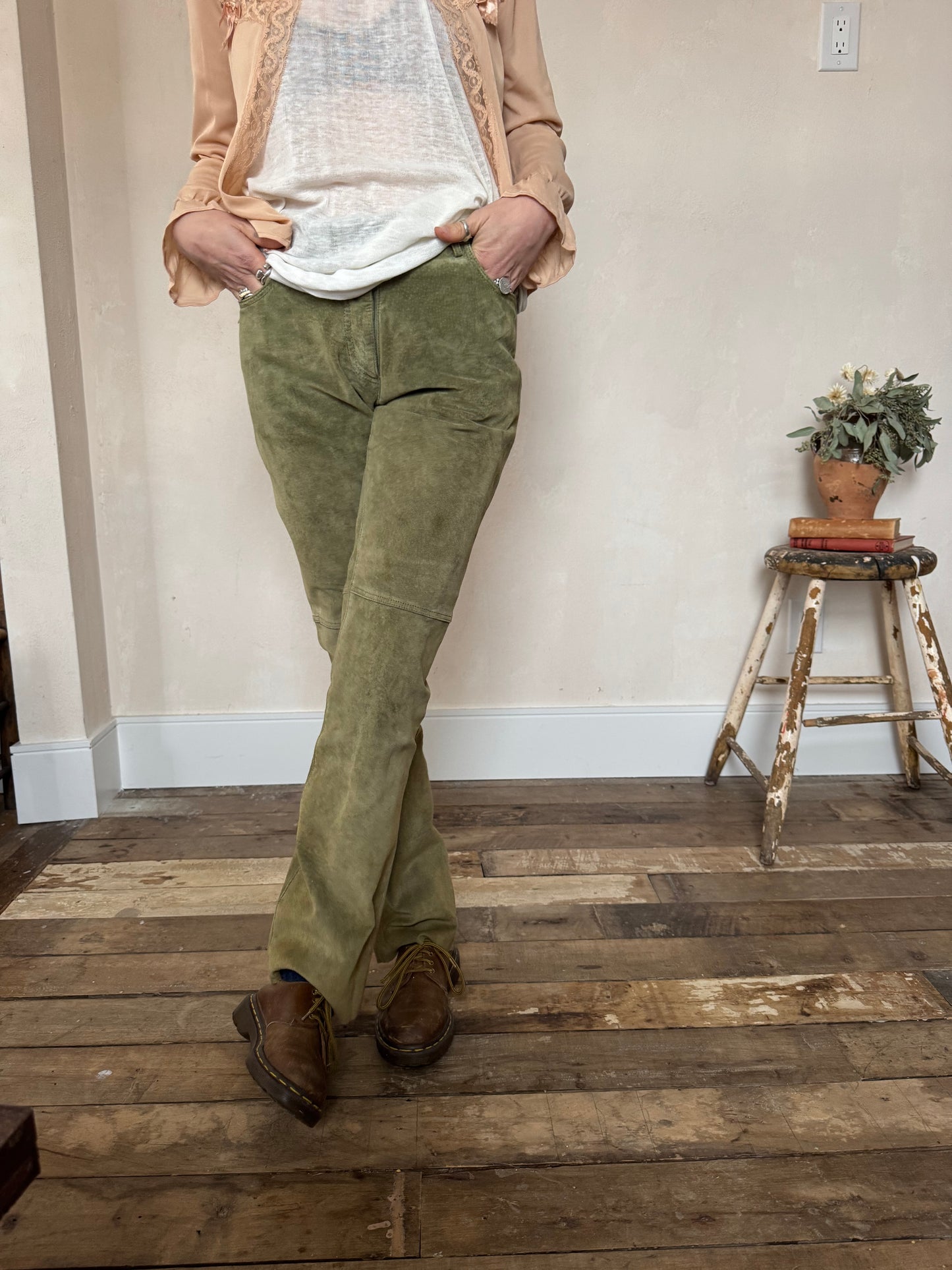 Olive Green Suede Danier Pants