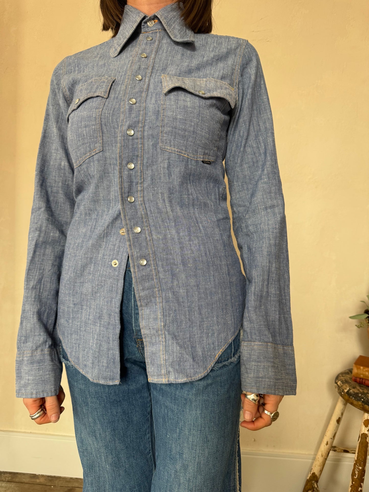 70s Denim Button Up Blouse