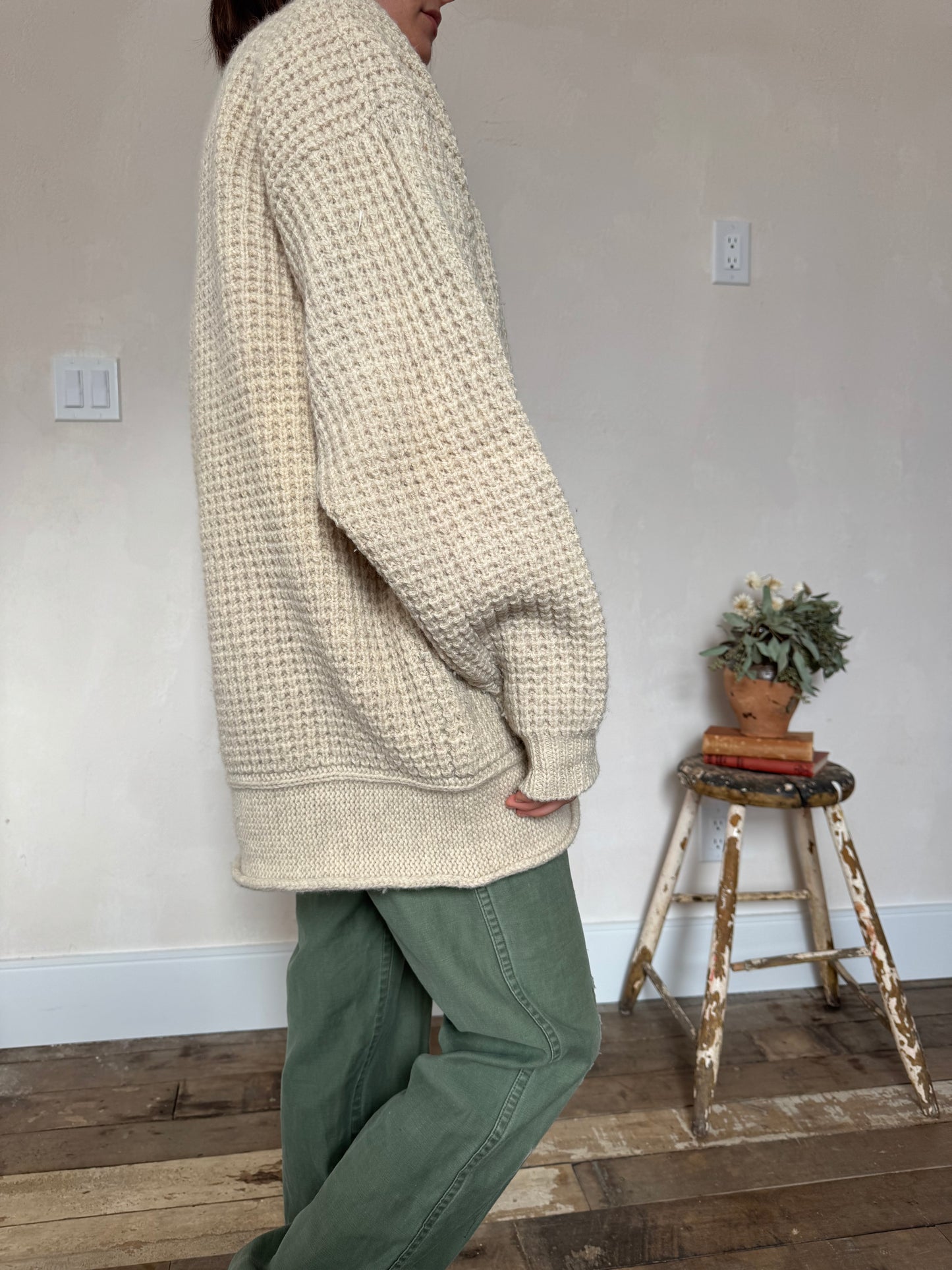 Oatmeal Waffled Wool Sweater