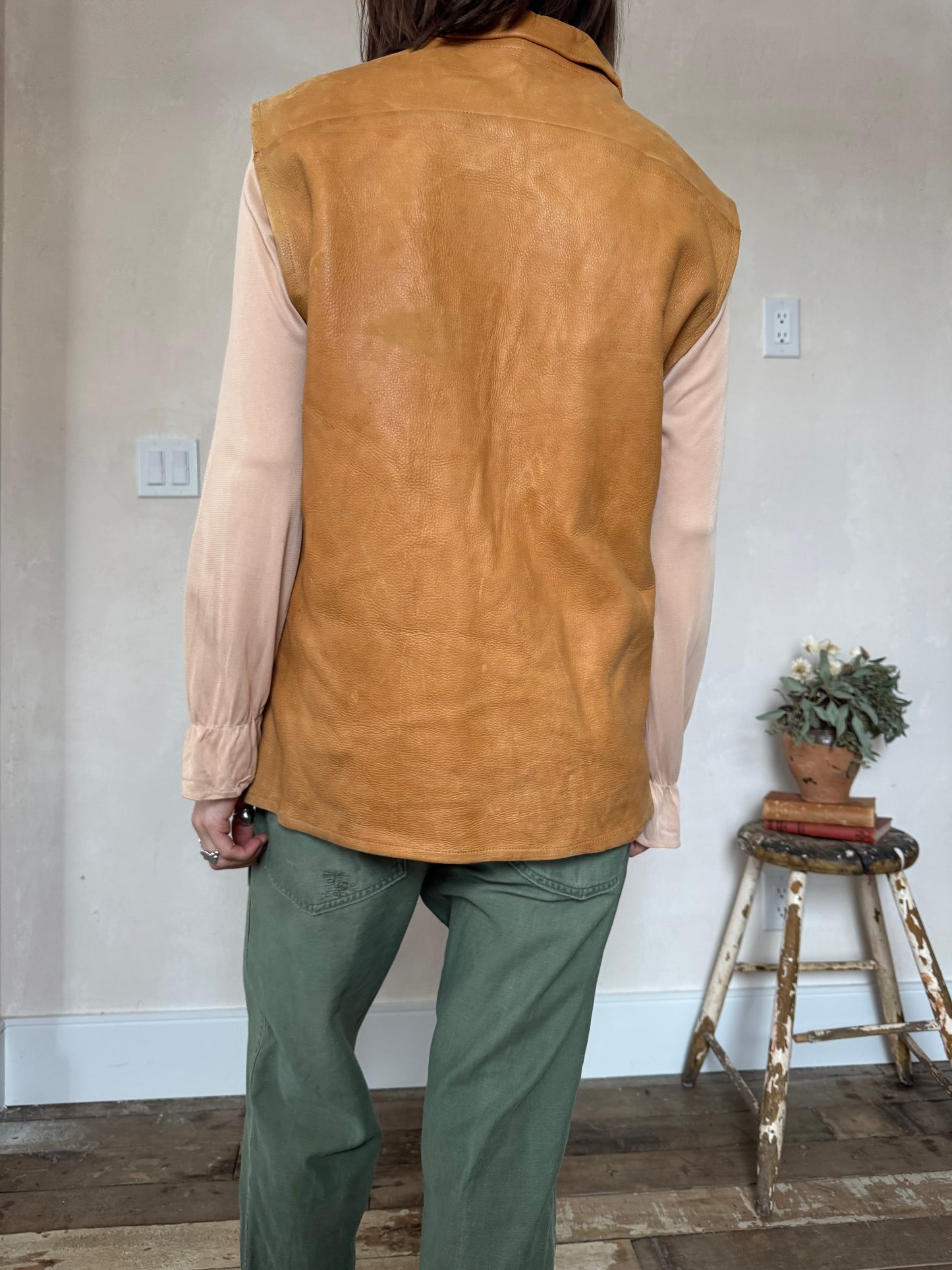 Tan Leather Pullover Vest