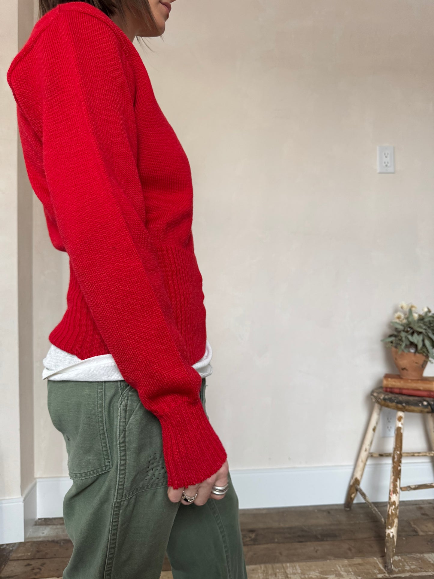 Cherry Red 1950’s Nelson Wool Shaker Sweater