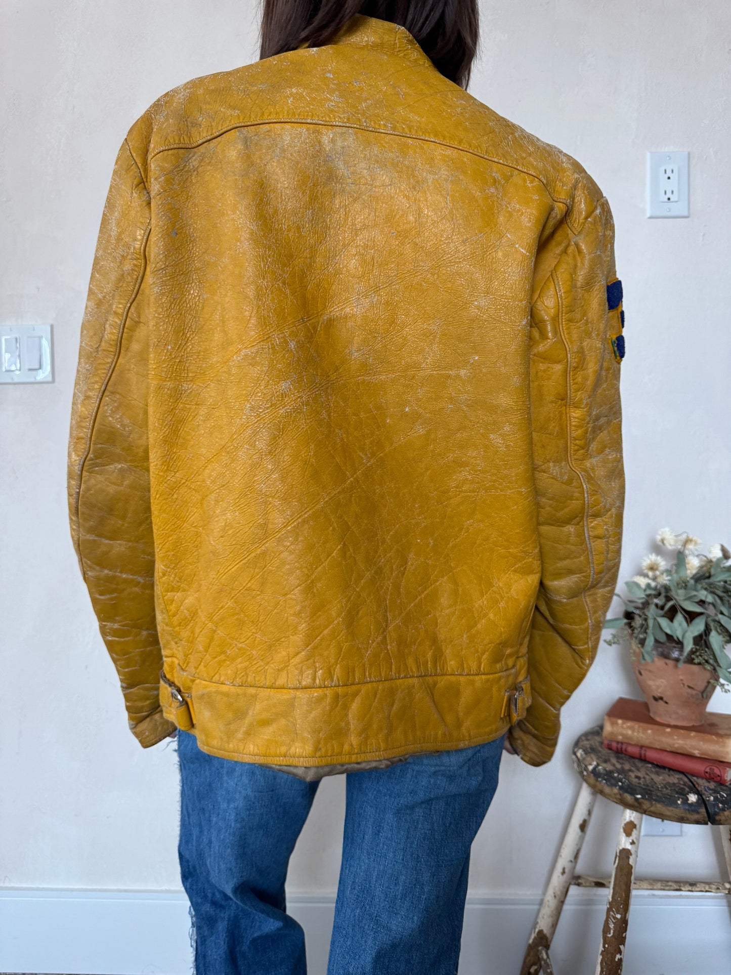 Mustard Yellow Leather Varsity Jacket