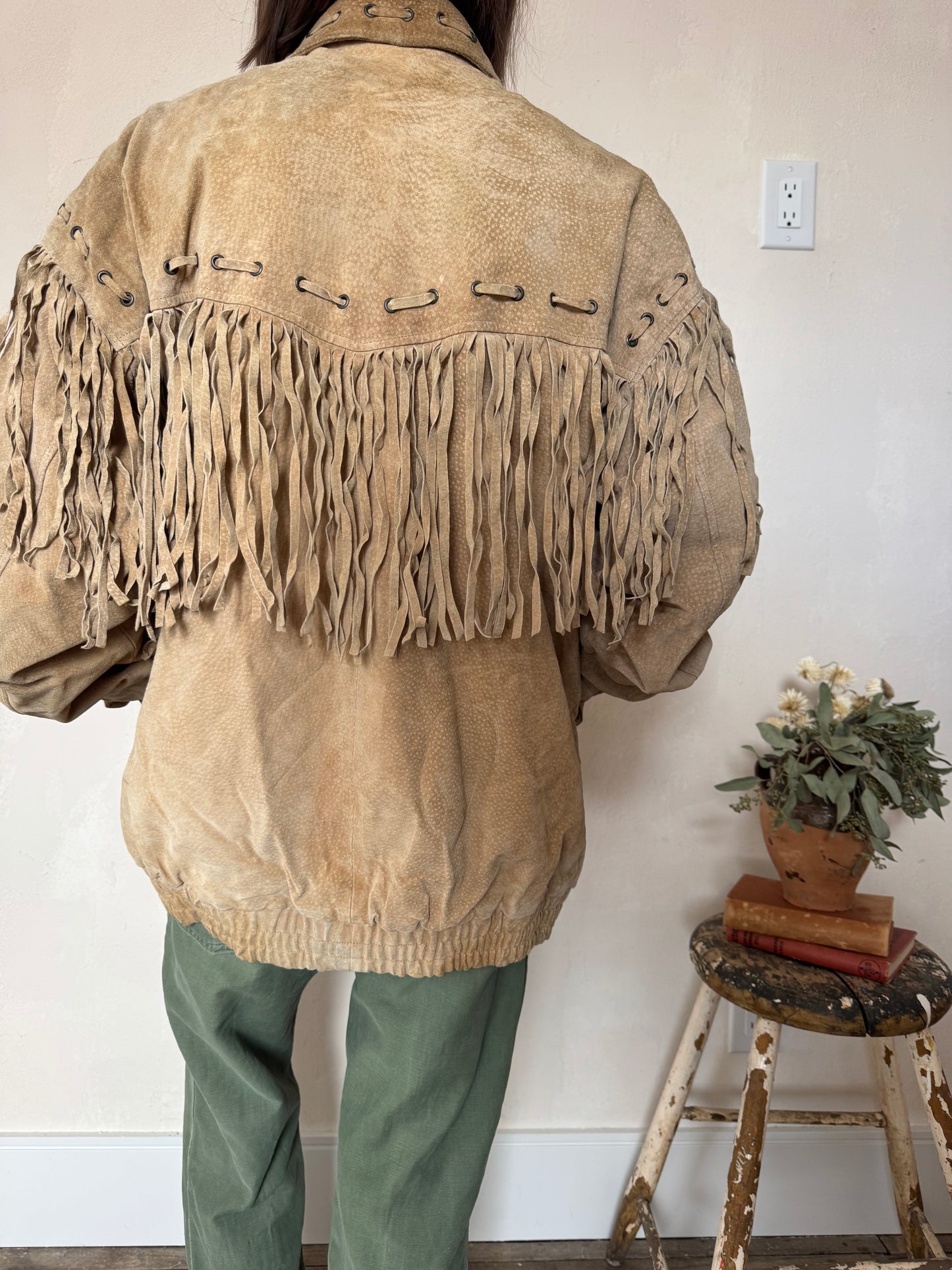 Suede Fringe Bomber Jacket