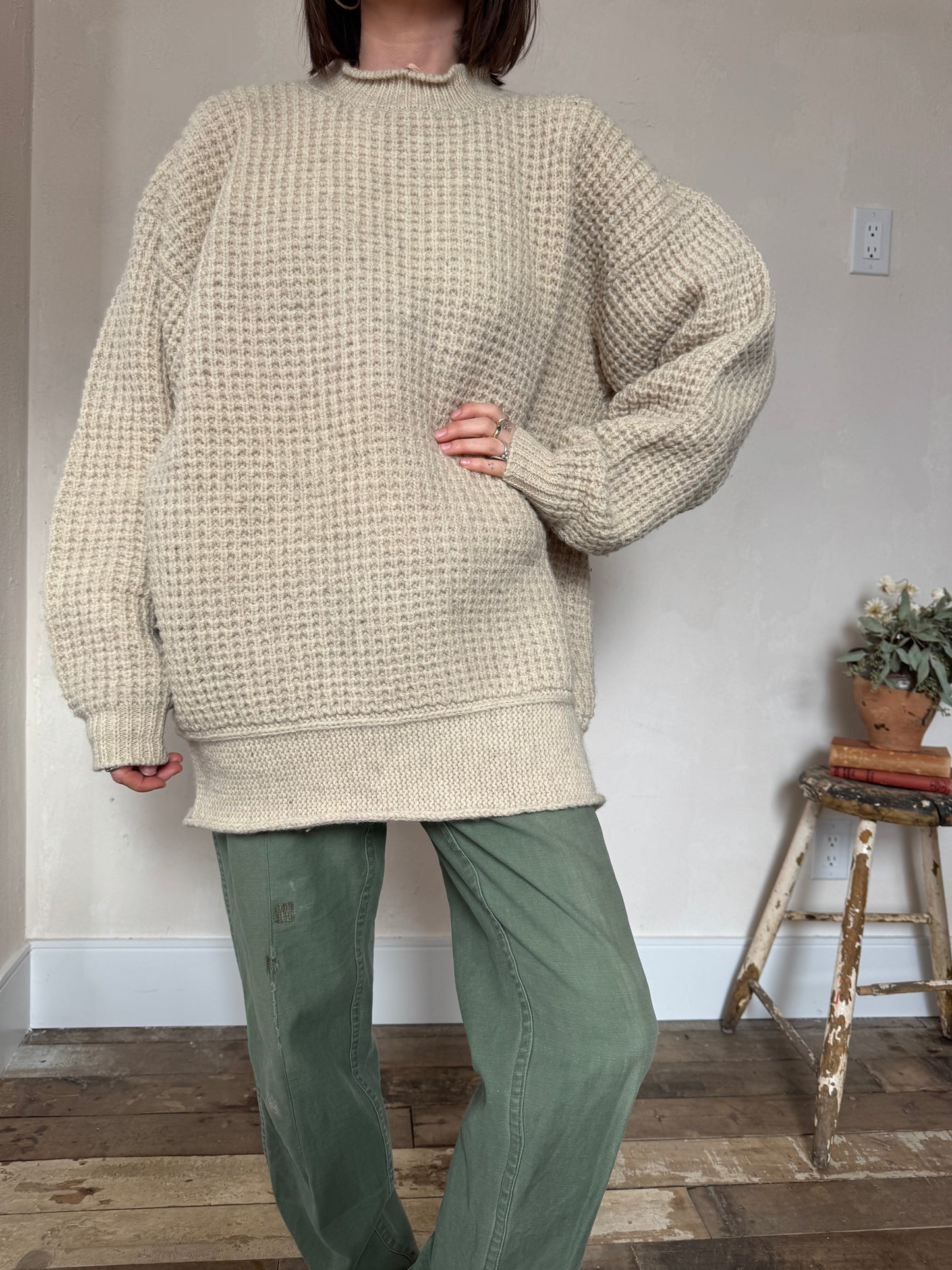 Oatmeal Waffled Wool Sweater