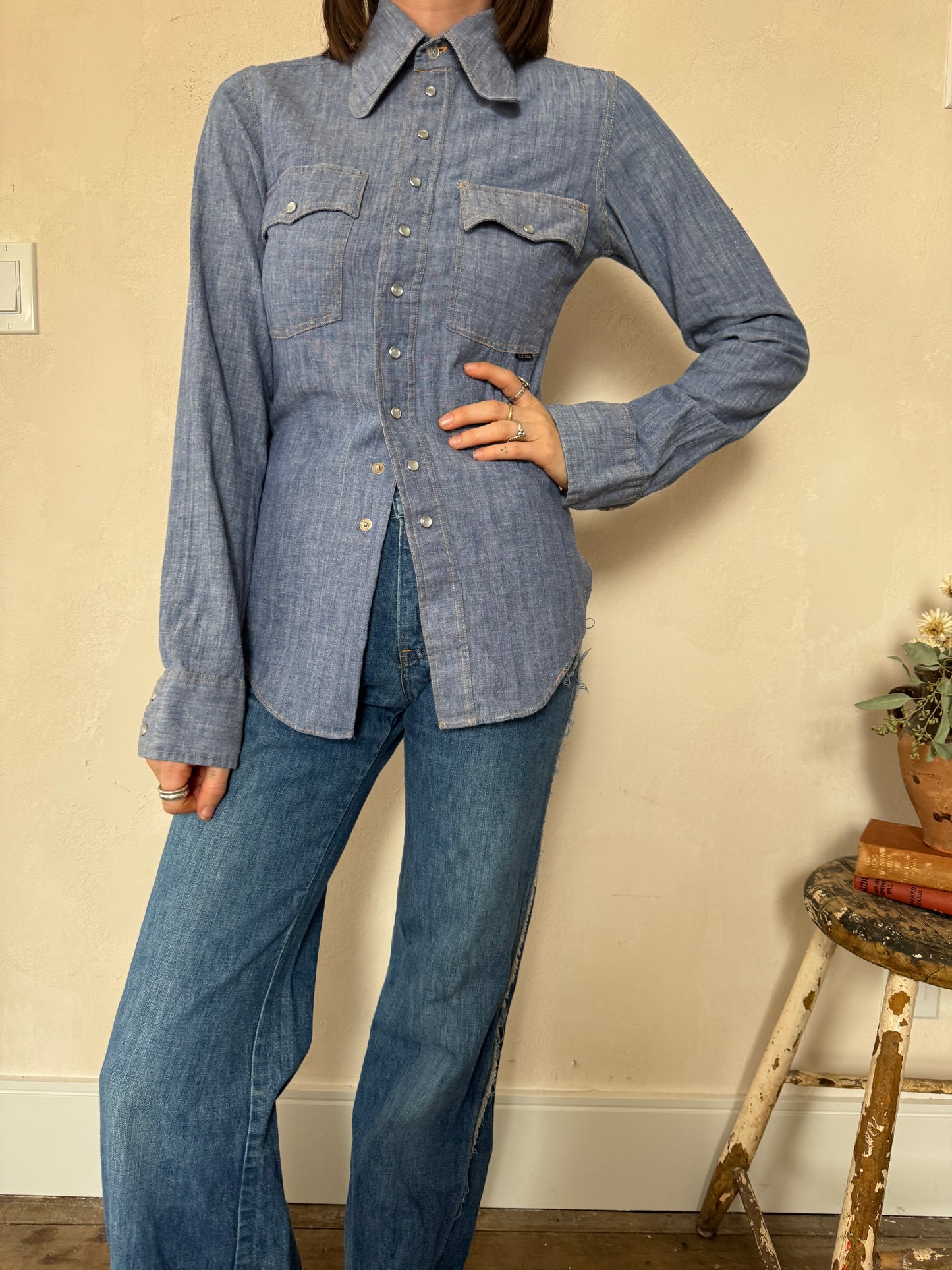 70s Denim Button Up Blouse