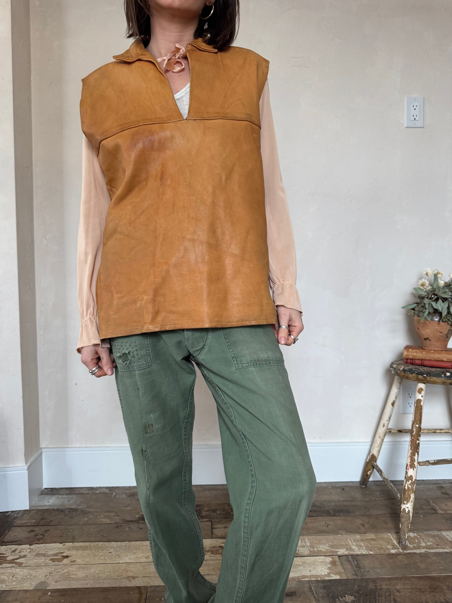 Tan Leather Pullover Vest