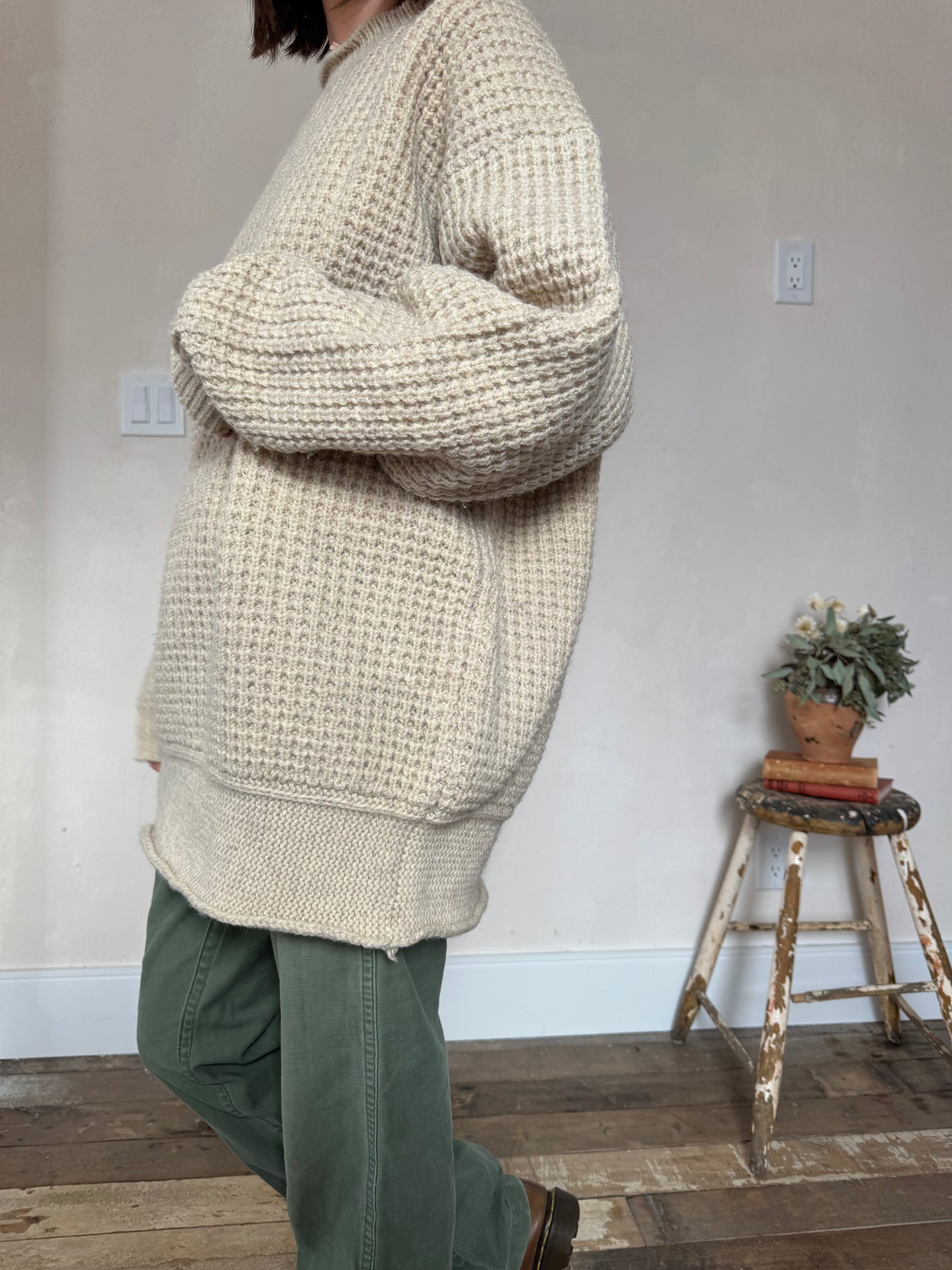 Oatmeal Waffled Wool Sweater