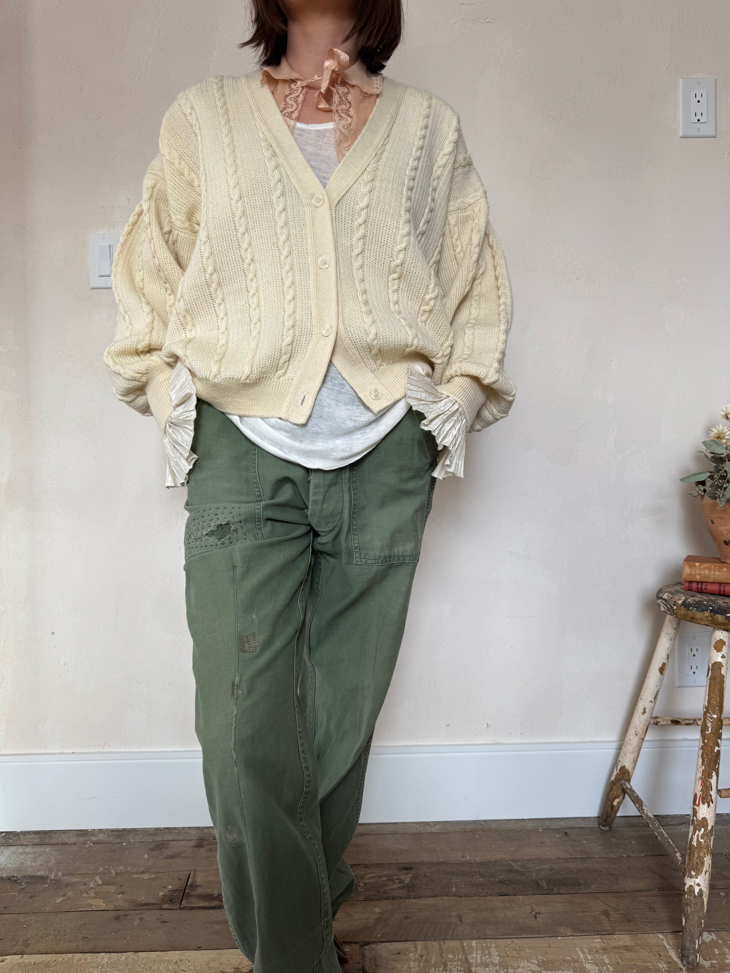 Cream Cable-knit Wool Cardigan