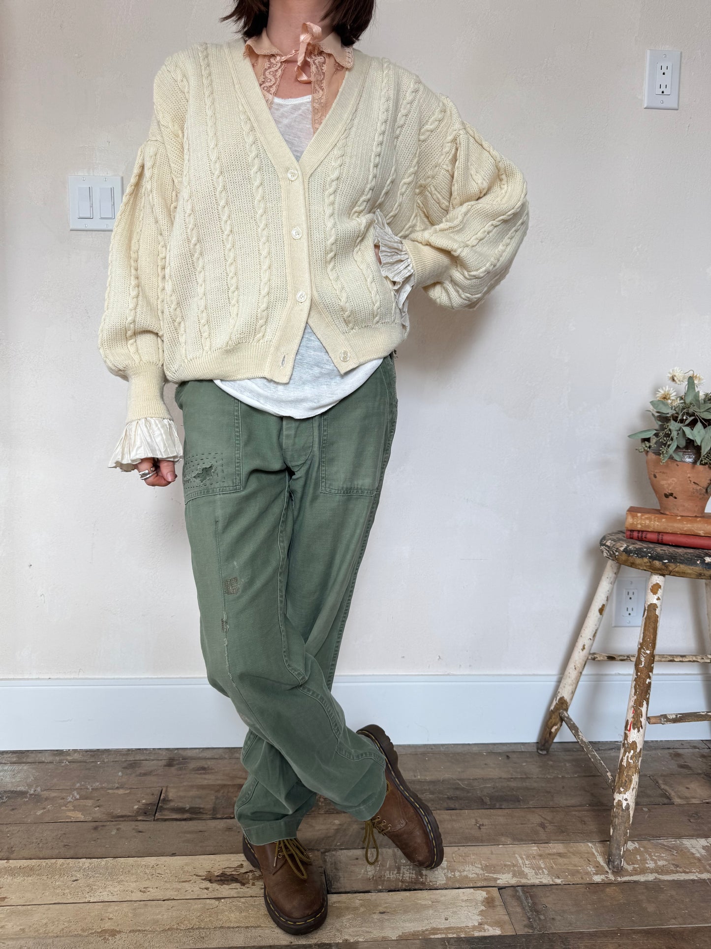 Cream Cable-knit Wool Cardigan