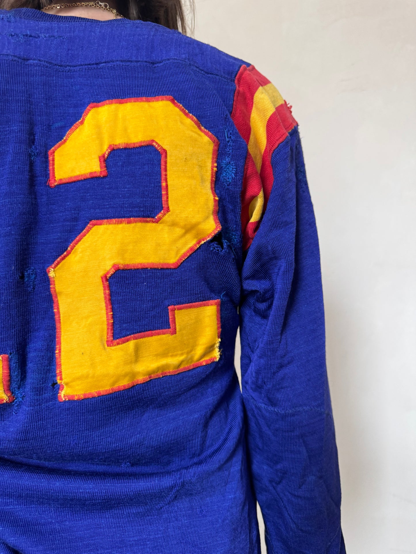 Royal Blue Distressed and Mended Varsity Jersey Shirt