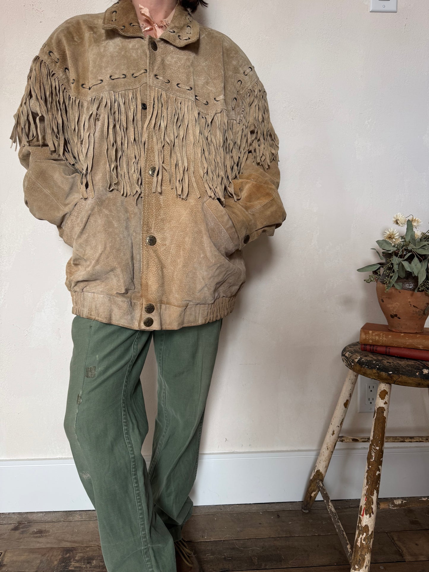 Suede Fringe Bomber Jacket