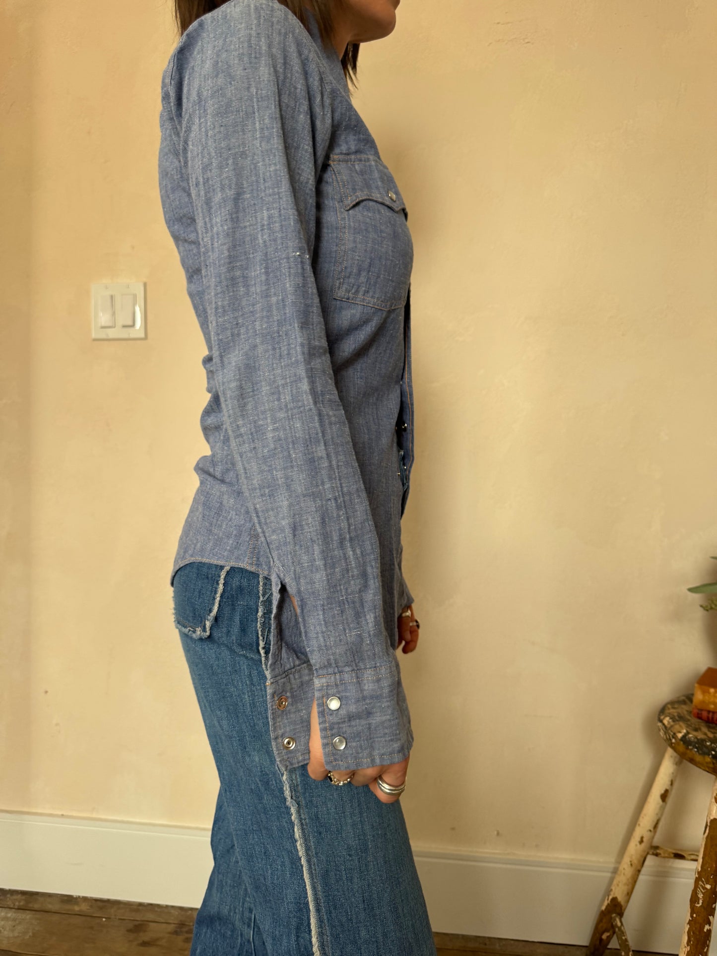 70s Denim Button Up Blouse