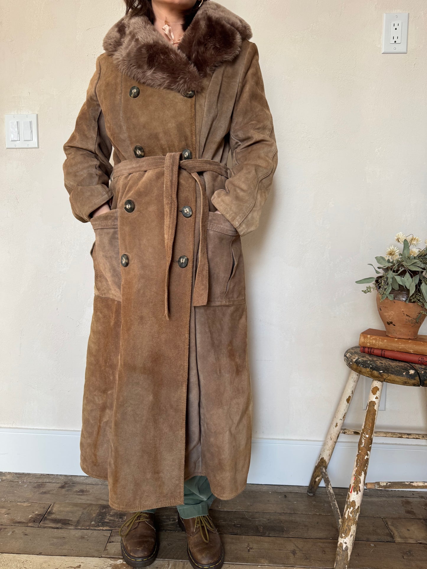 Brown Shearling Suede Trench