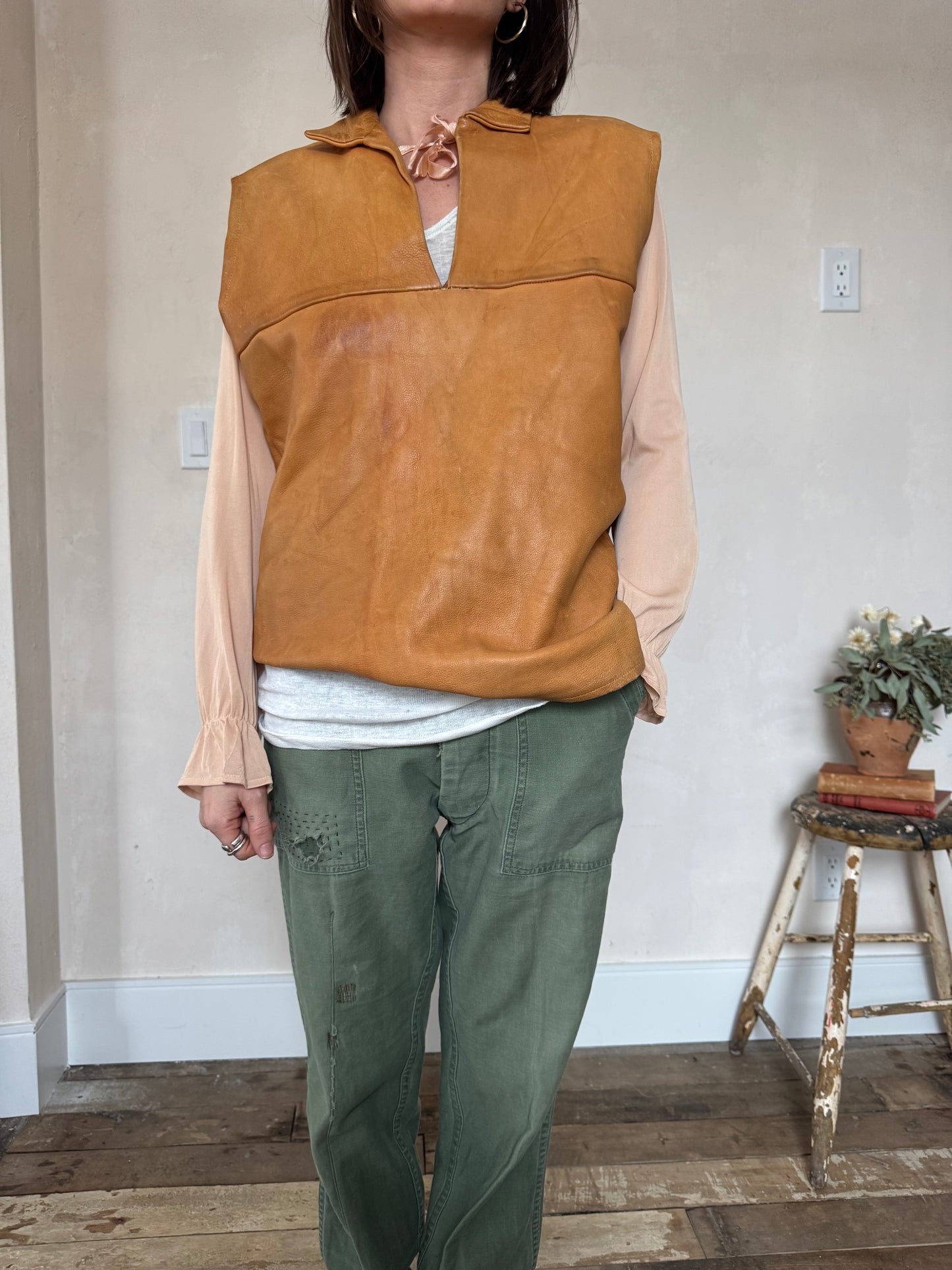 Tan Leather Pullover Vest