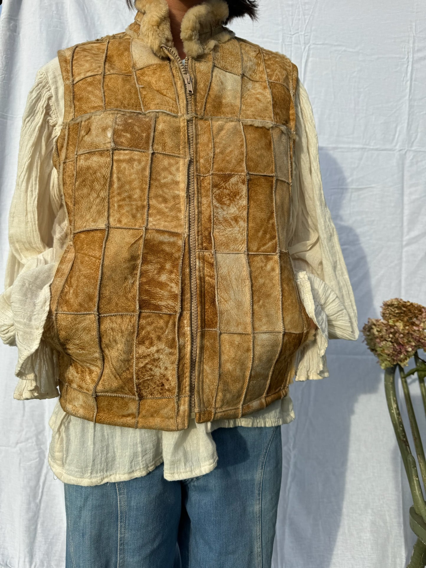 Patchwork Shearling Vest