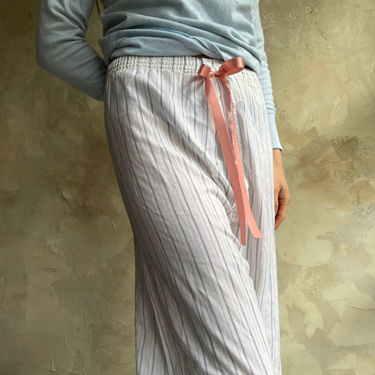 White Pinstripe Bow PJ Pants