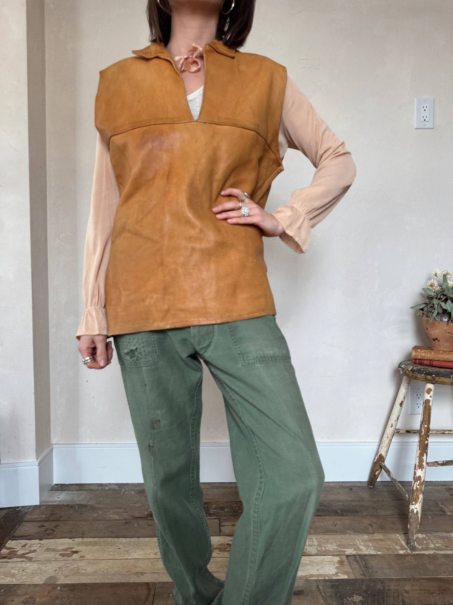 Tan Leather Pullover Vest