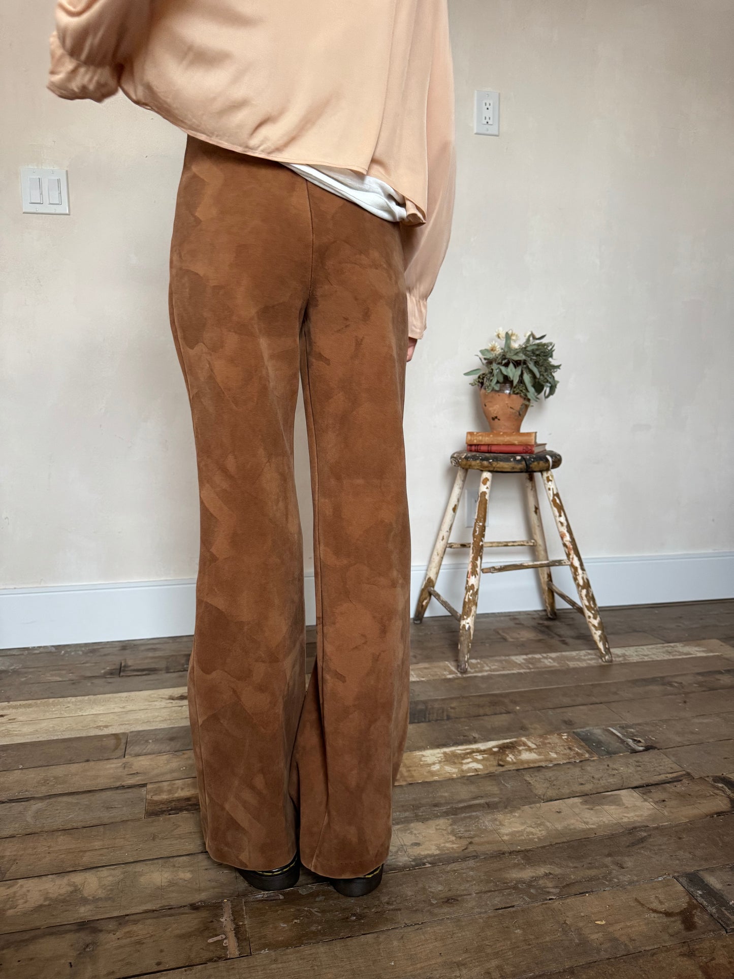 Brown Faux Suede Flare Pants