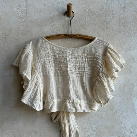 Natural Cotton Ruffle Tie Top