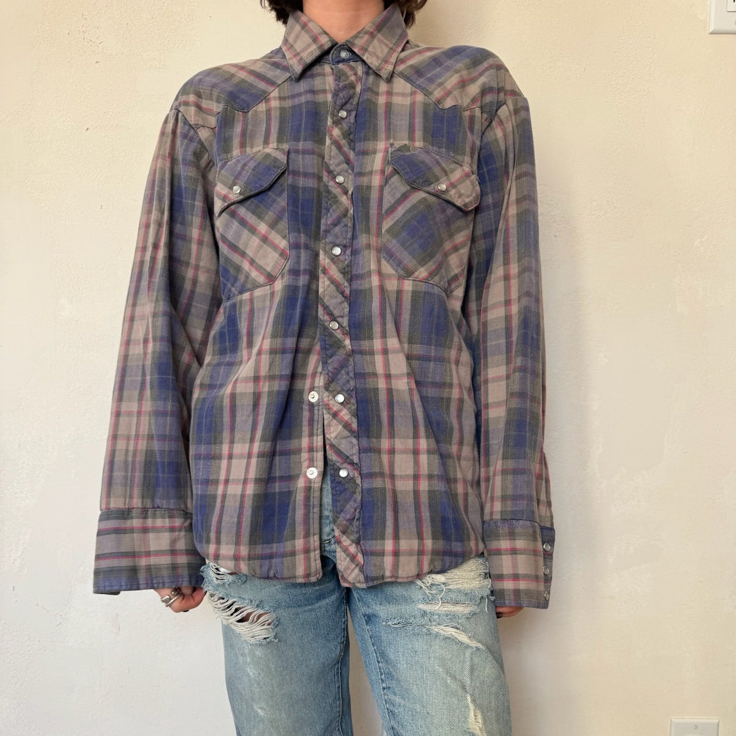 Faded Grey Plaid Shirt