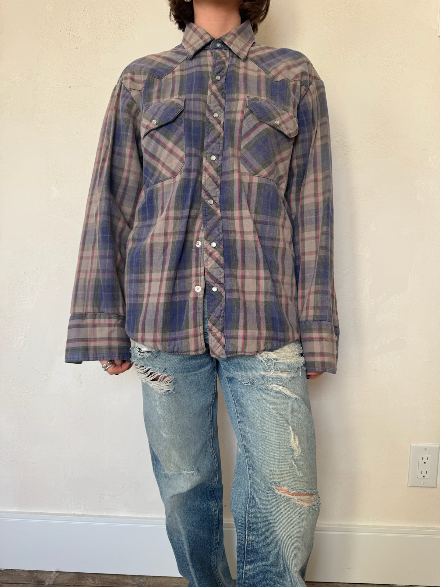 Faded Grey Plaid Shirt