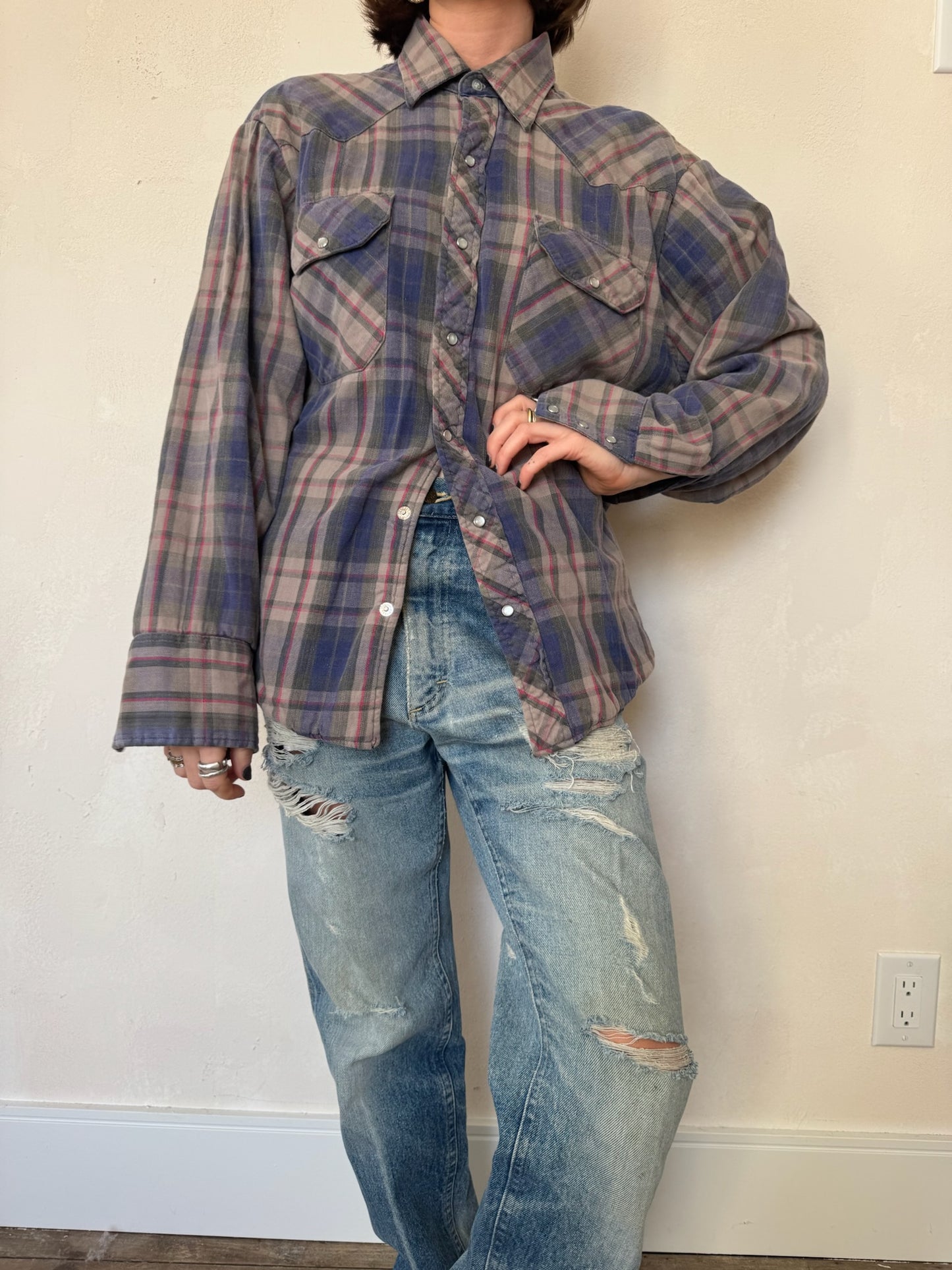 Faded Grey Plaid Shirt