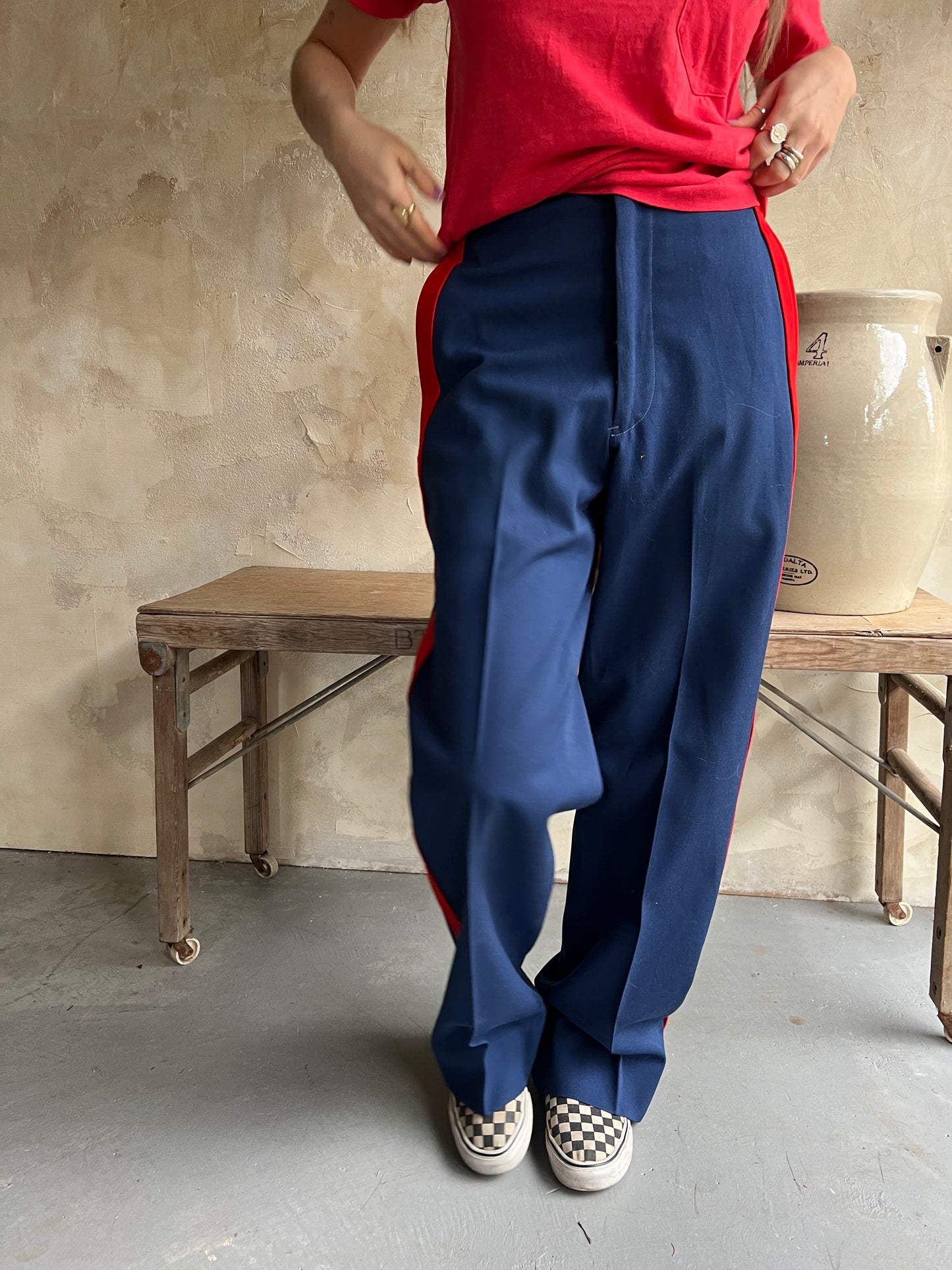 Red Striped Navy Trouser