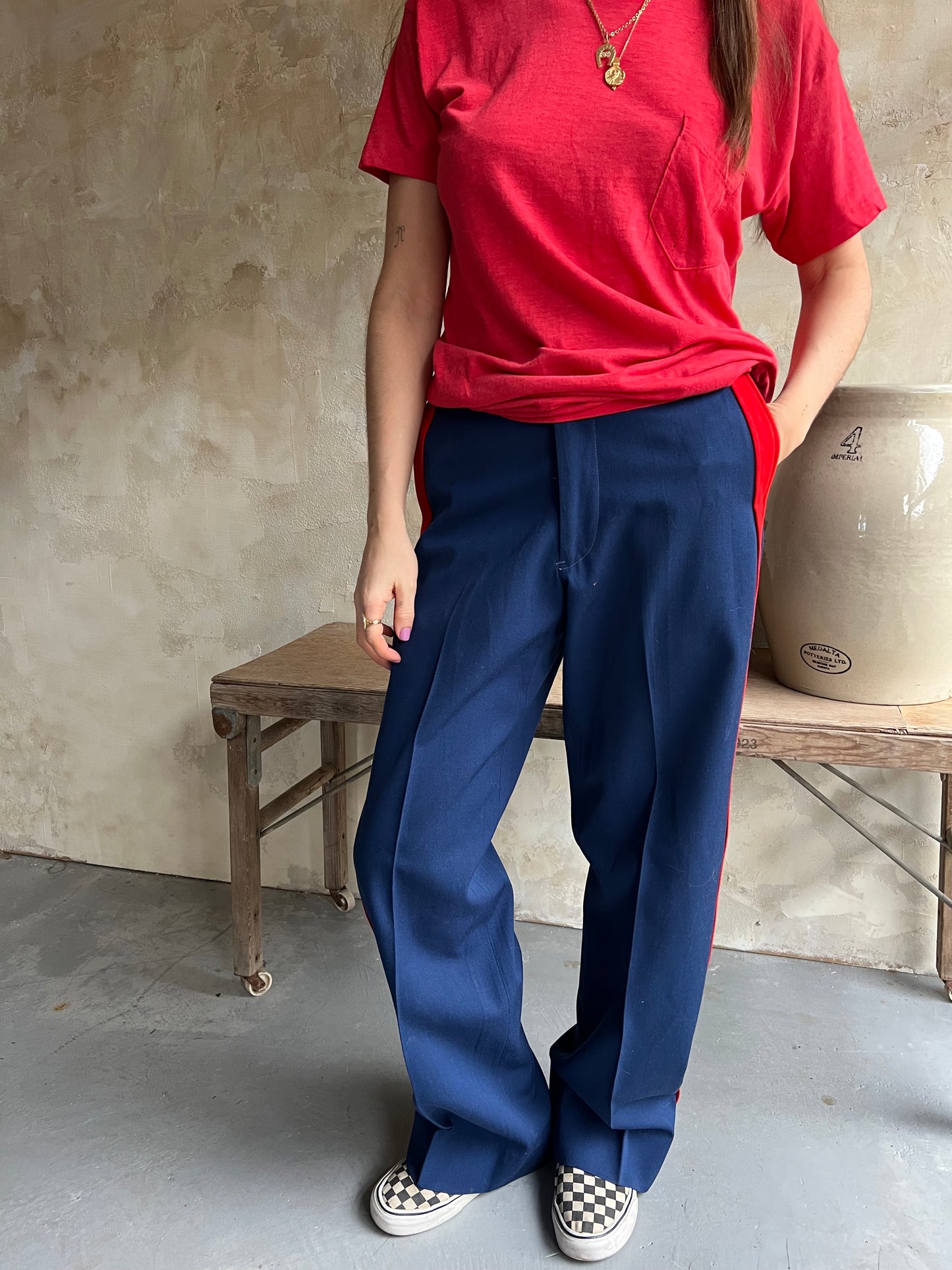 Red Striped Navy Trouser