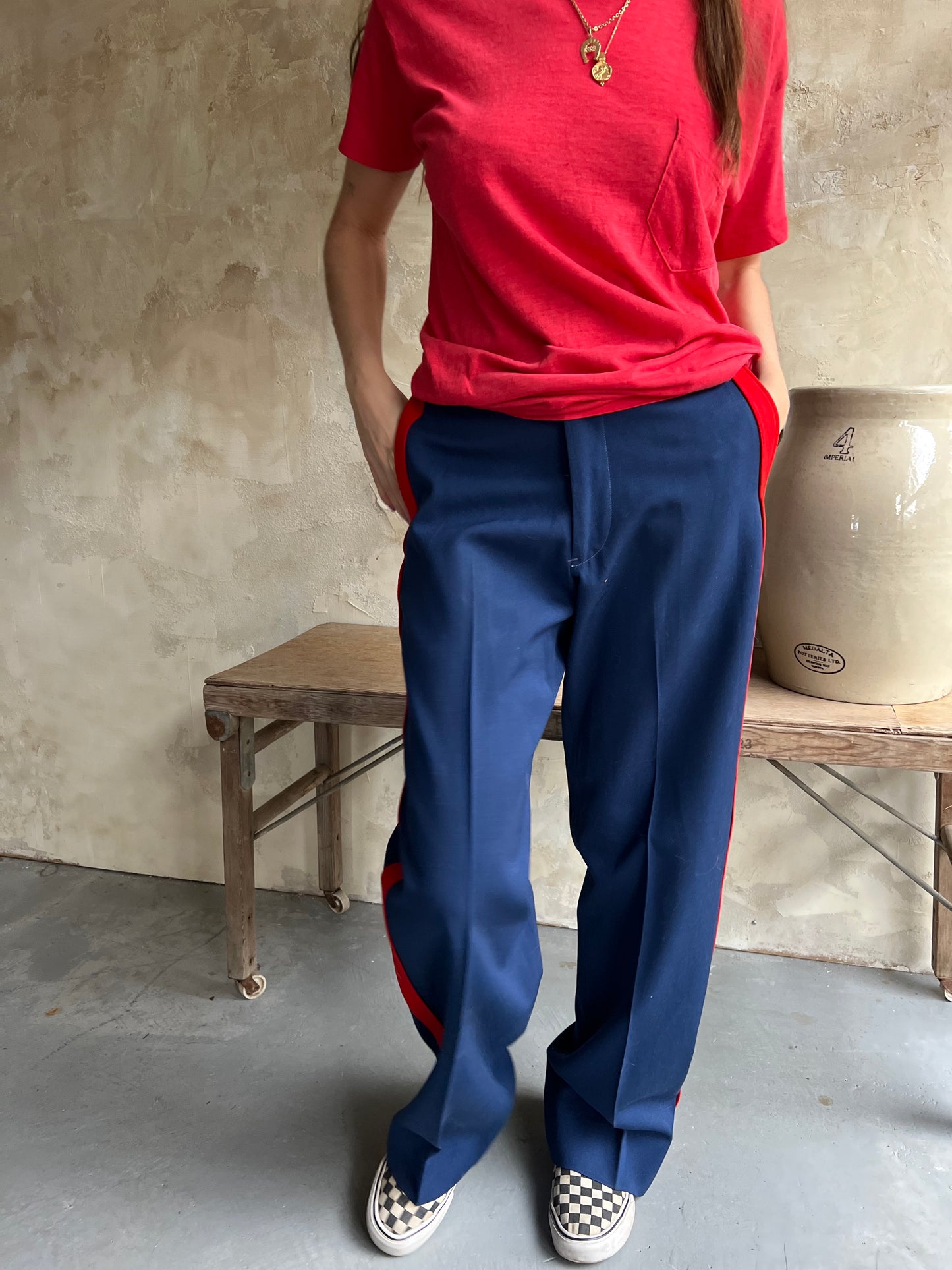 Red Striped Navy Trouser